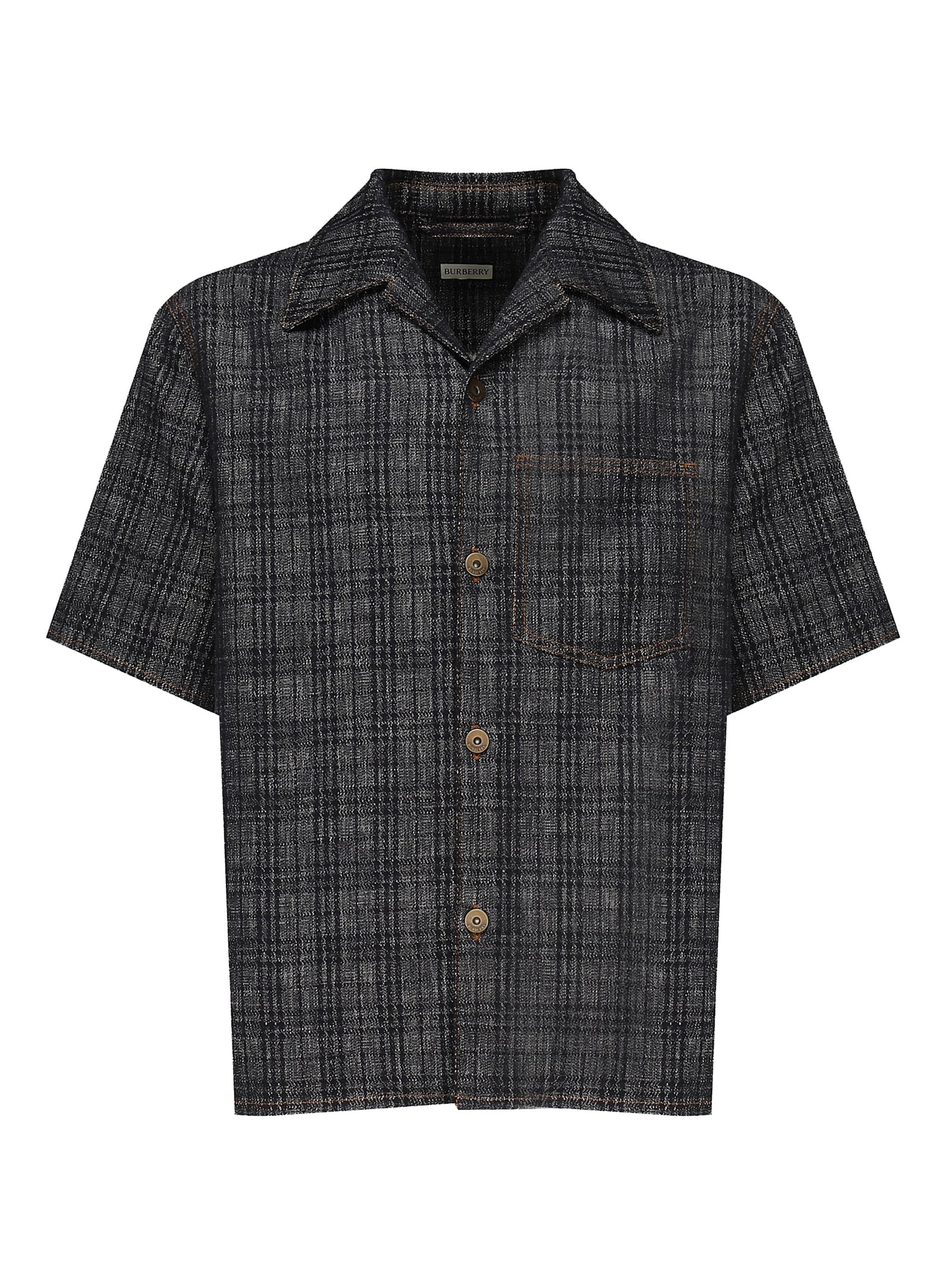 Burberry Mens Spread-collar Cotton Denim Shirt Indigo Ip Check Xs In Gray