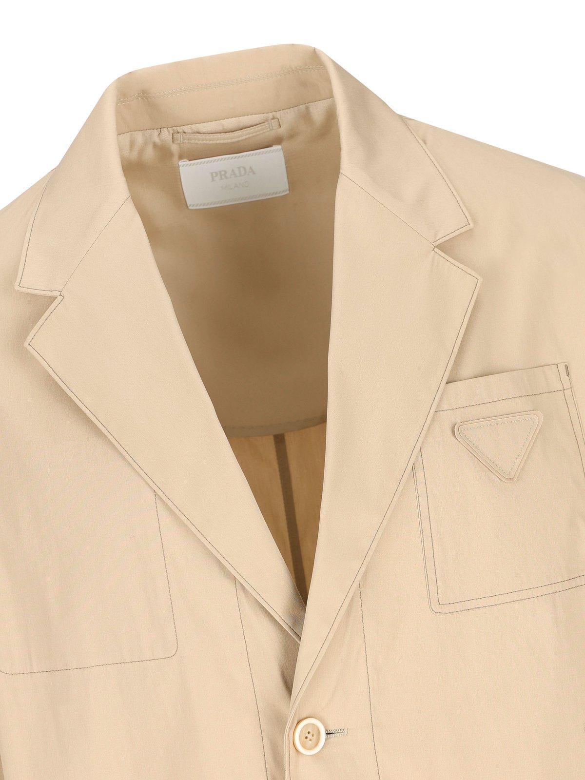 Shop Prada Triangle Patch Button-up Jacket In Rope