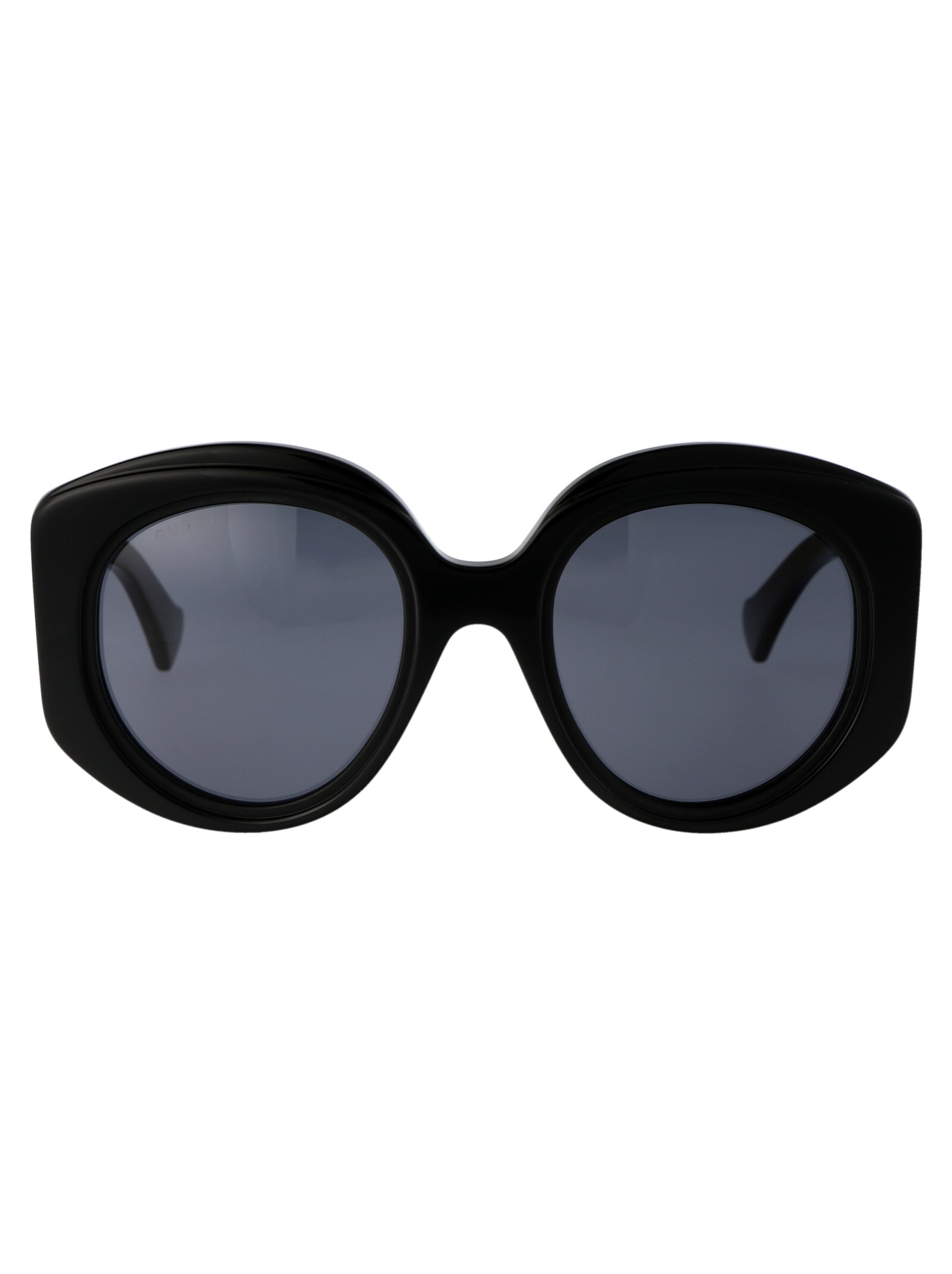 Gucci Gg1308s Round Sunglasses Female Black In 001 Black Black Grey ...