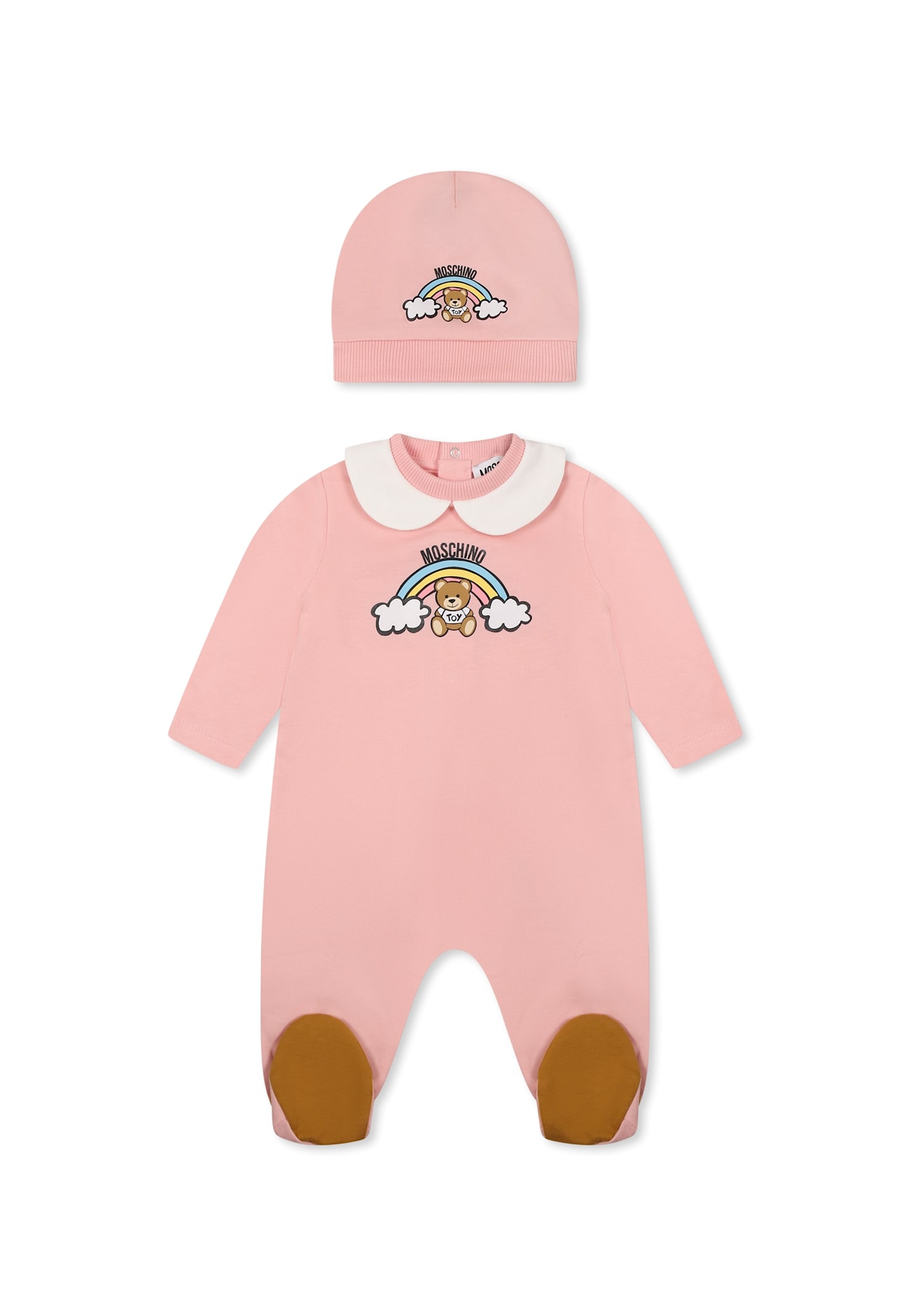 Moschino Pink Babygrow Set For Baby Girl With Teddy Bear In Pink