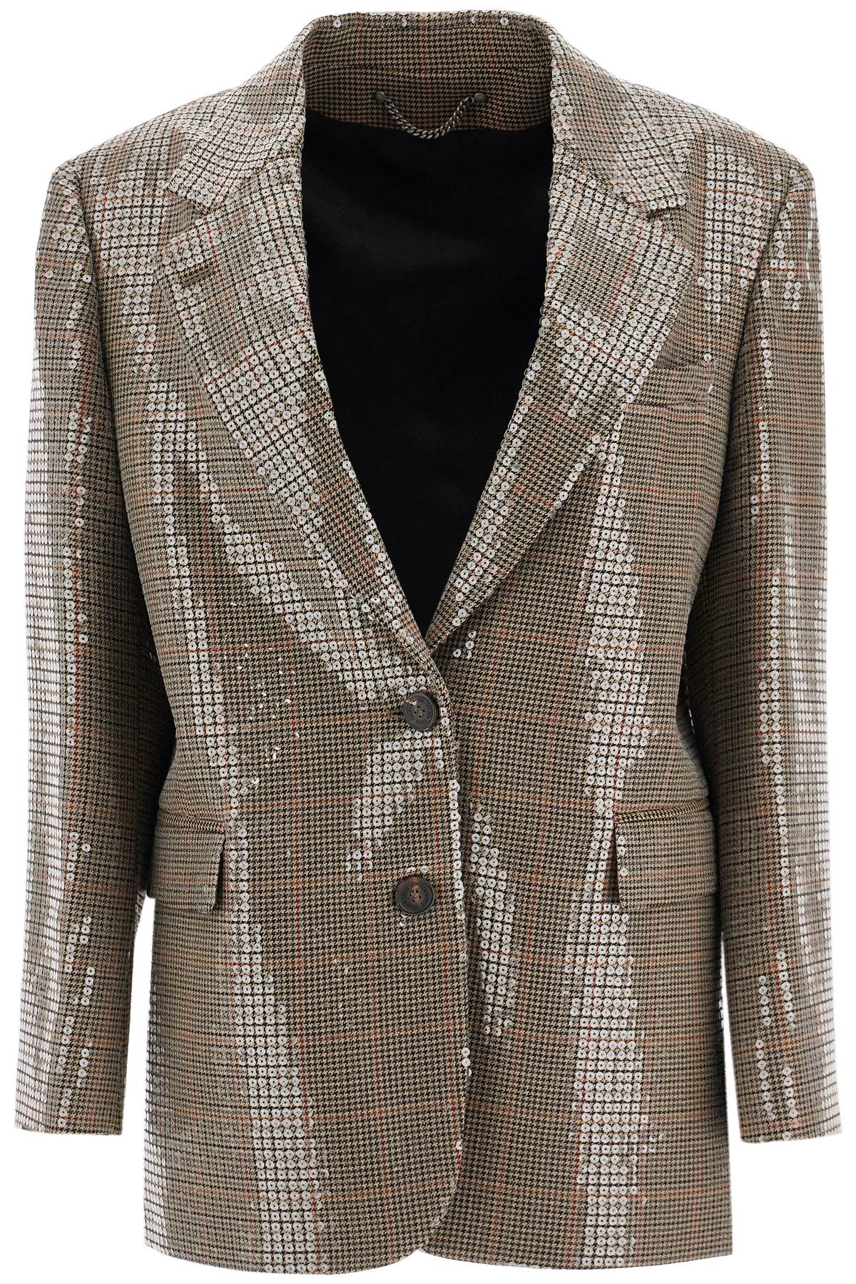 Shop Golden Goose Houndstooth Blazer With Sequins In Beige/black/savvy Red (beige)