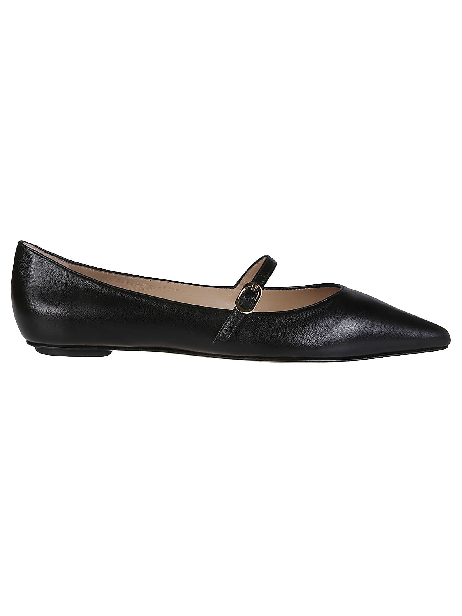 Stuart Weitzman Emilia Leather Mary Jane Point-toe Flats In Blk Black