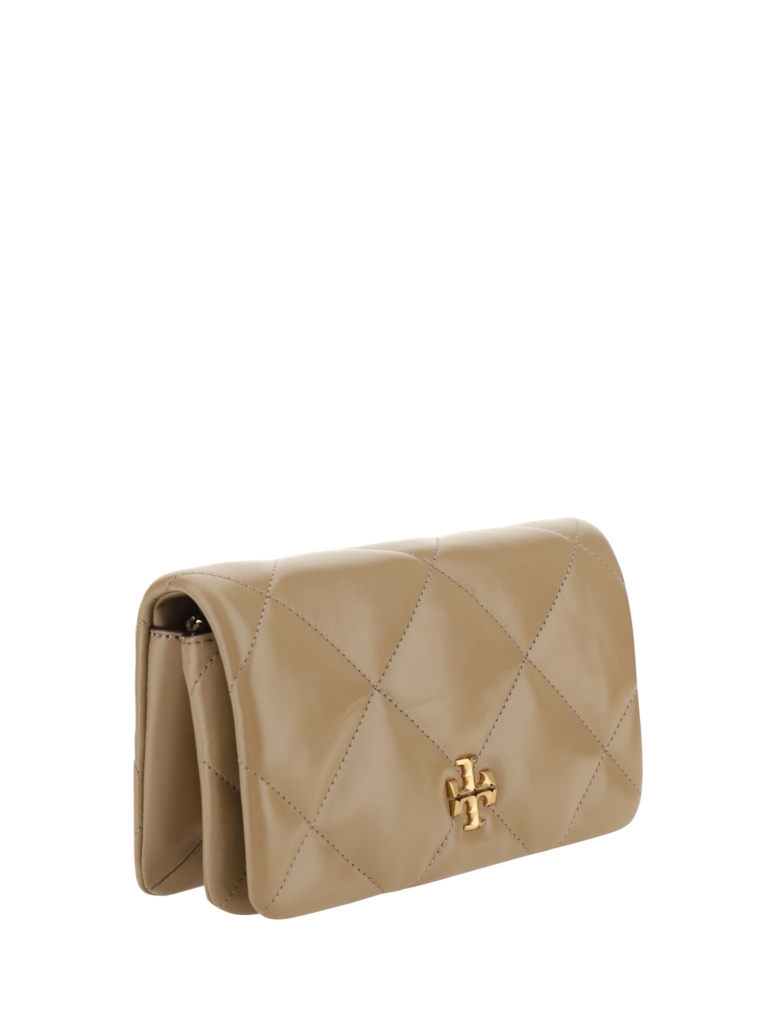 Shop Tory Burch Kira Diamond Shoulder Wallet In Taupe Oak