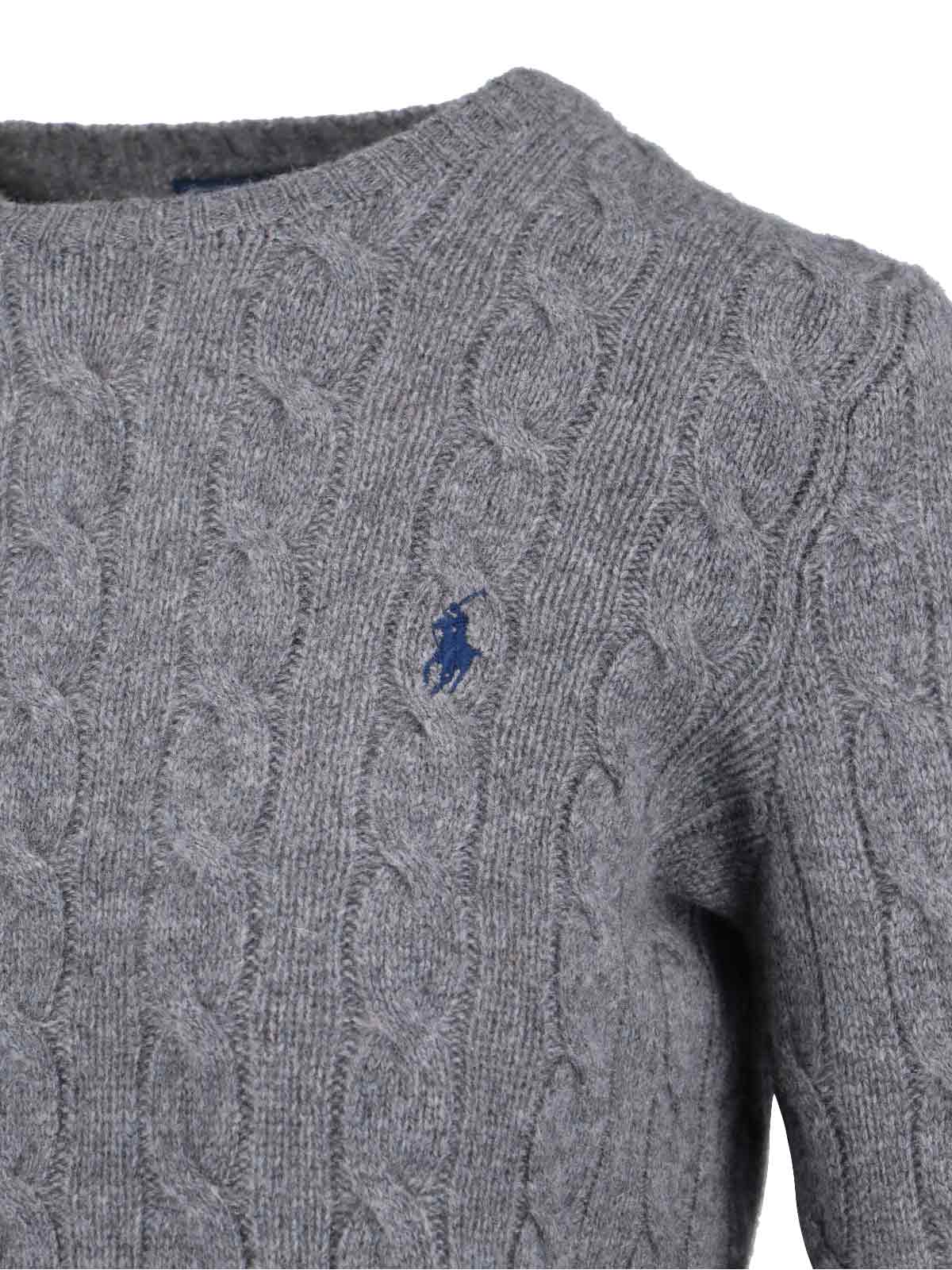 Polo Ralph Lauren Logo Braided Sweater In Gray
