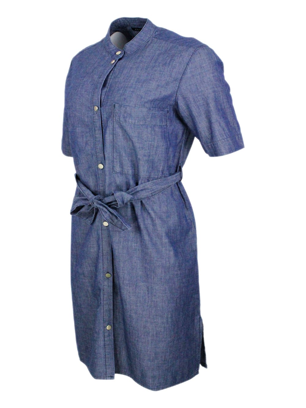Armani Exchange Tied-waist Cotton Dress In Blue