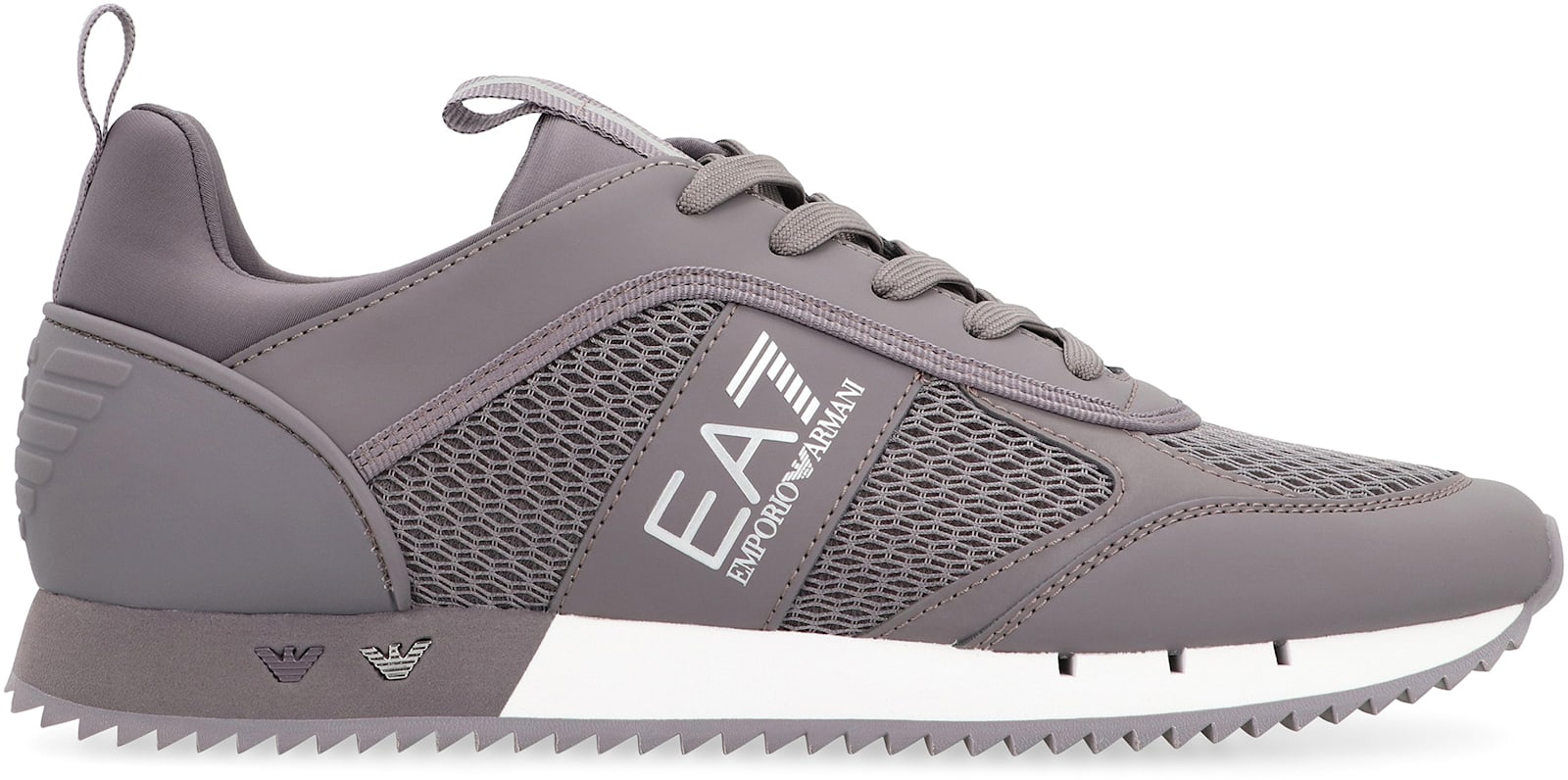 Ea7 Mesh And Vegan Leather Low-top Sneakers In Grey