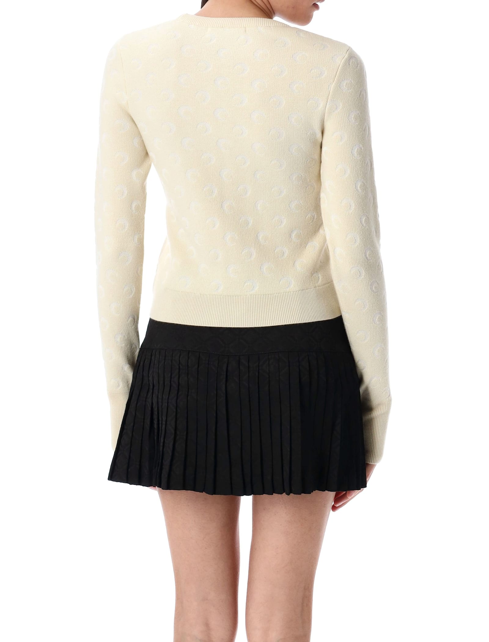 Marine Serre Textured White Sweatshirt With Classic Crew Neckline In White