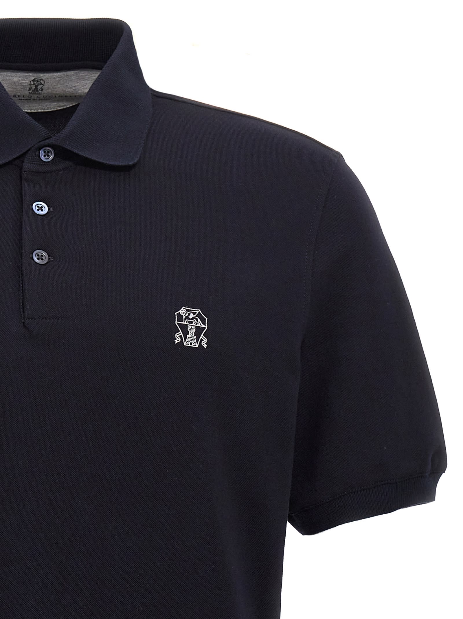 Shop Brunello Cucinelli Logo Print Polo Shirt In Blue