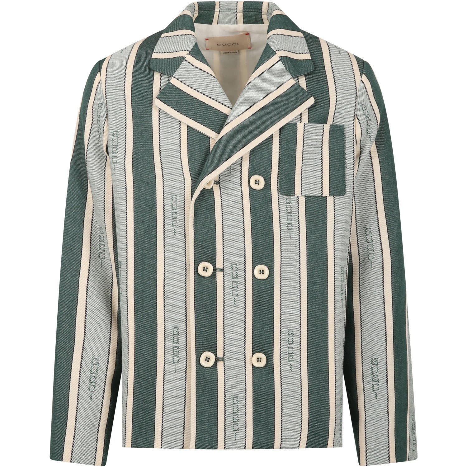 Gucci Kids' Green And Ivory Jacket For Boy With  Writing