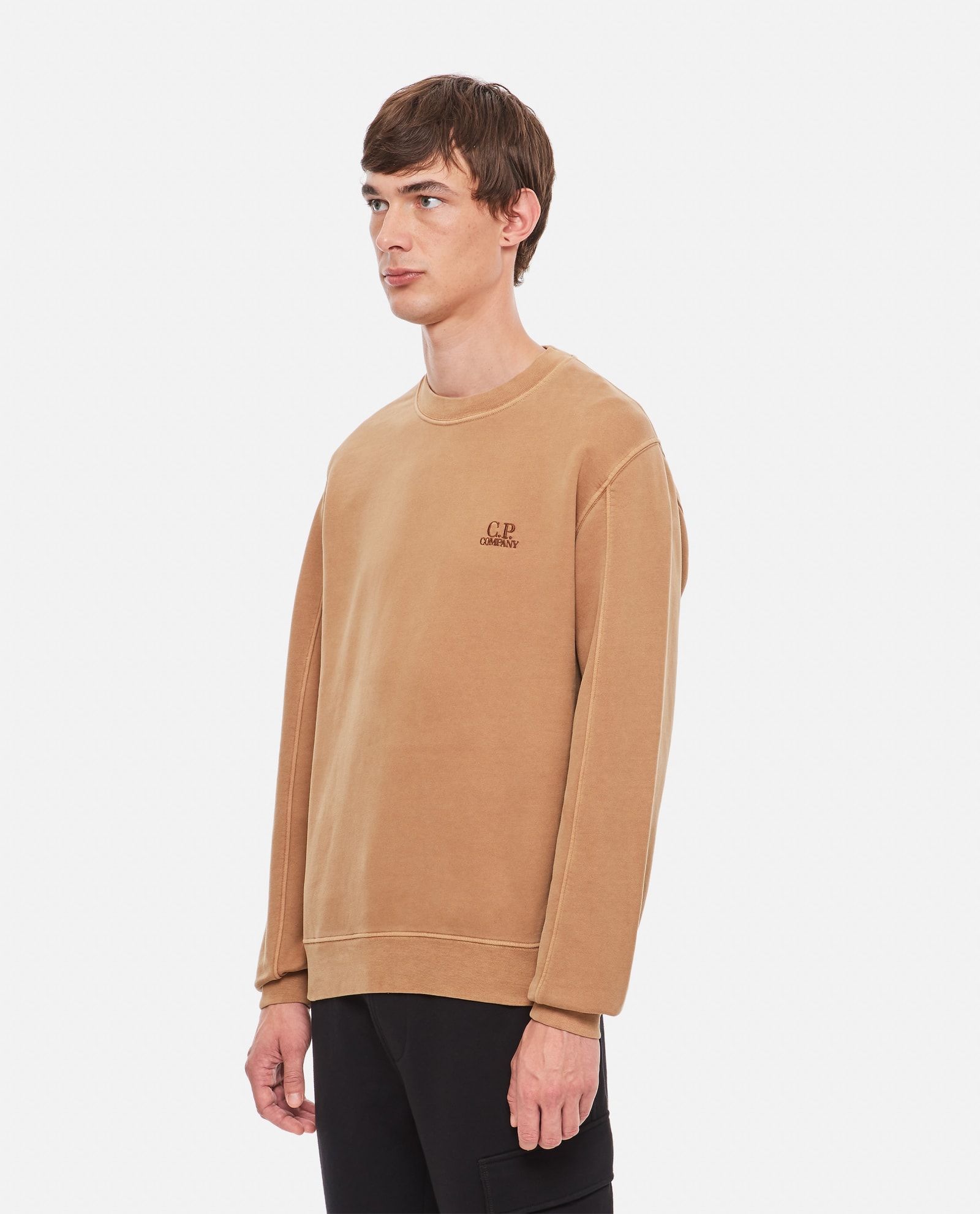 Shop C.p. Company Crewneck Stonewashed Sweatshirt In Brown