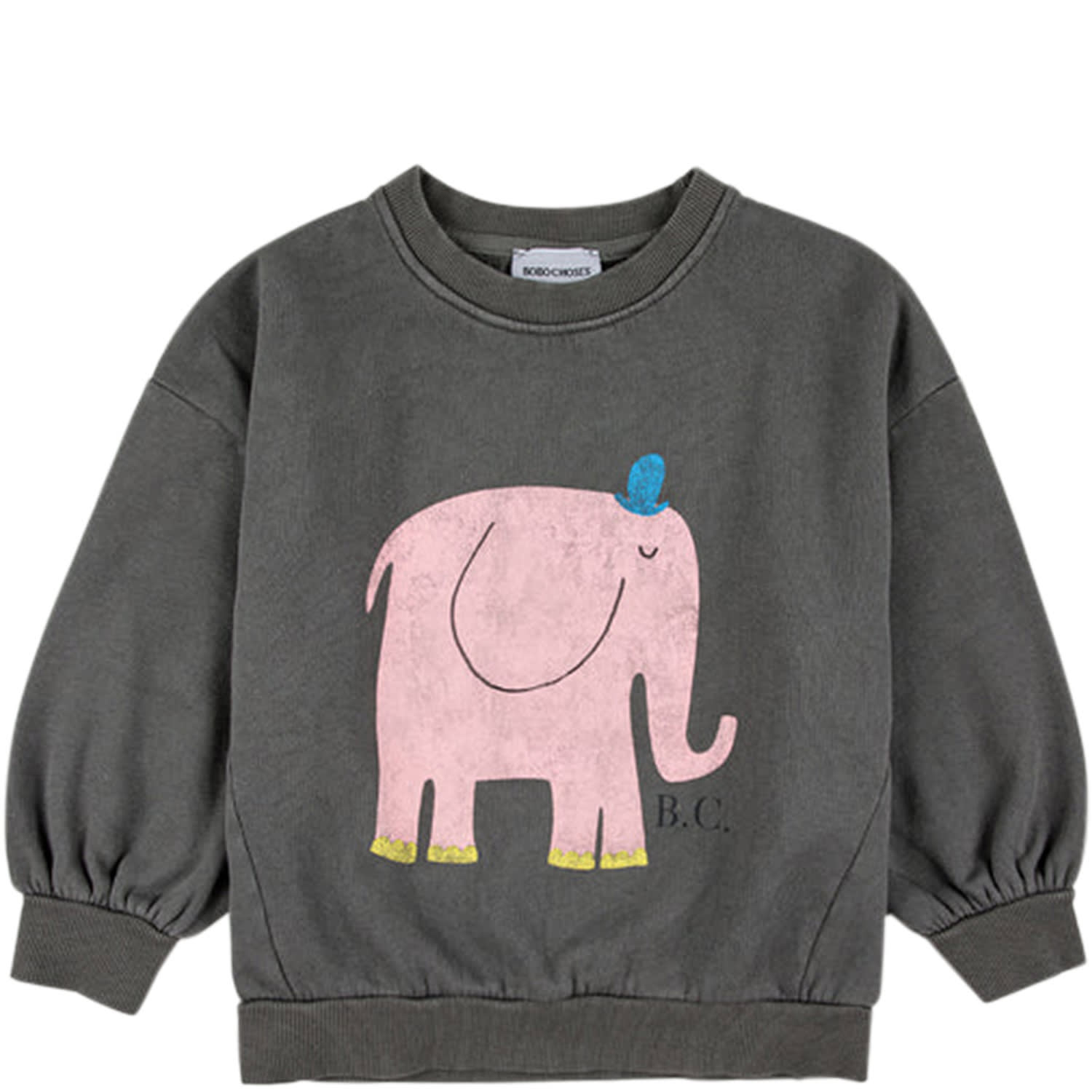 BOBO CHOSES GREY SWEATSHIRT FOR KIDS WITH ELEPHANT AND LOGO