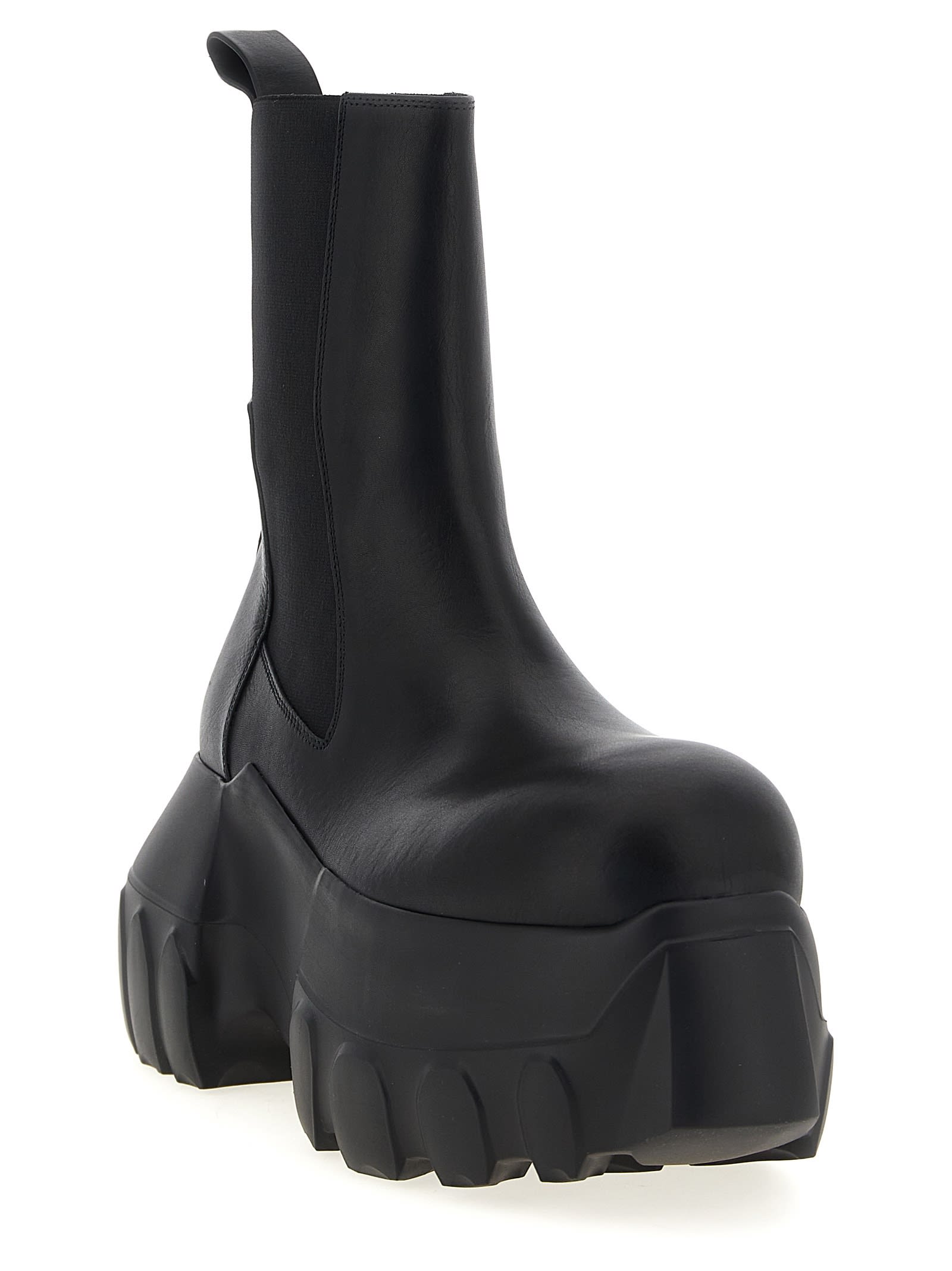 Rick Owens Beatle Mega Tractor Black Calf Leather Boots In Black