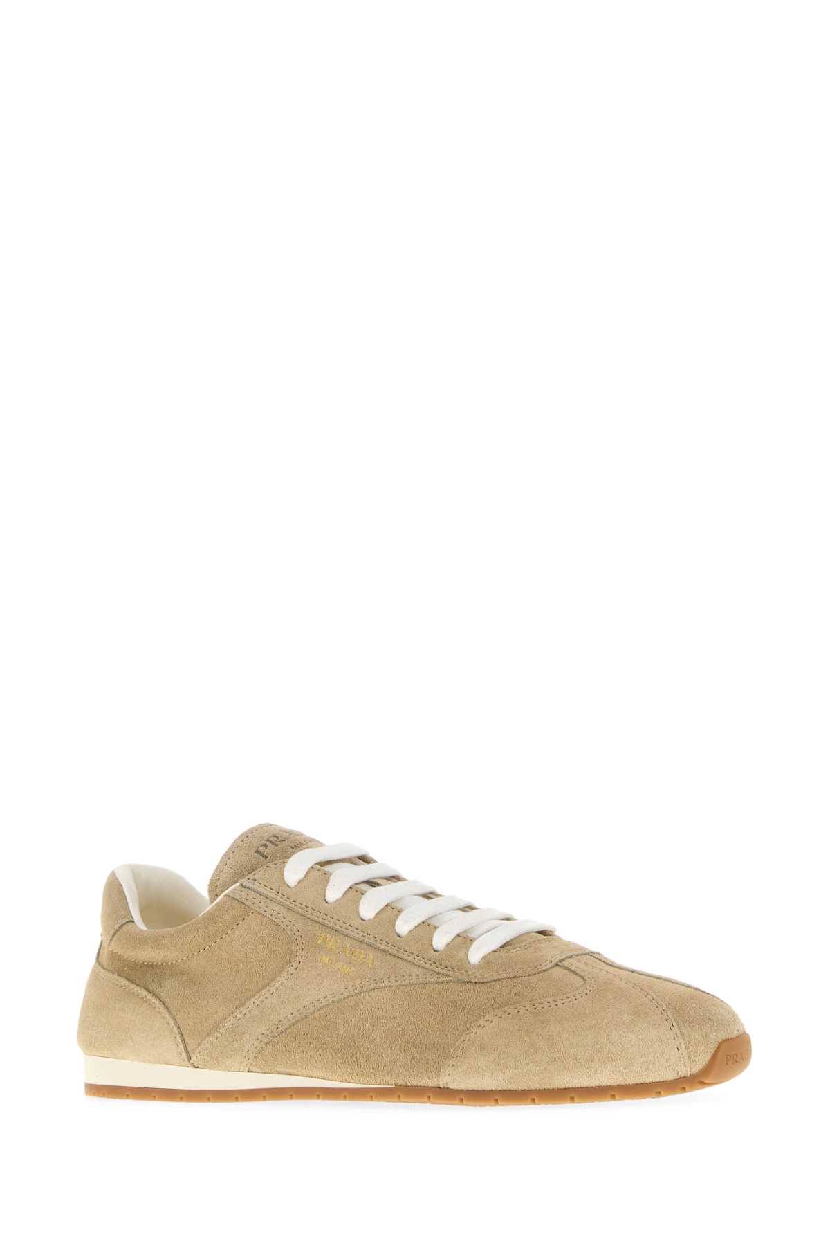 Prada Low-top Sneakers In Sand Suede In Brown