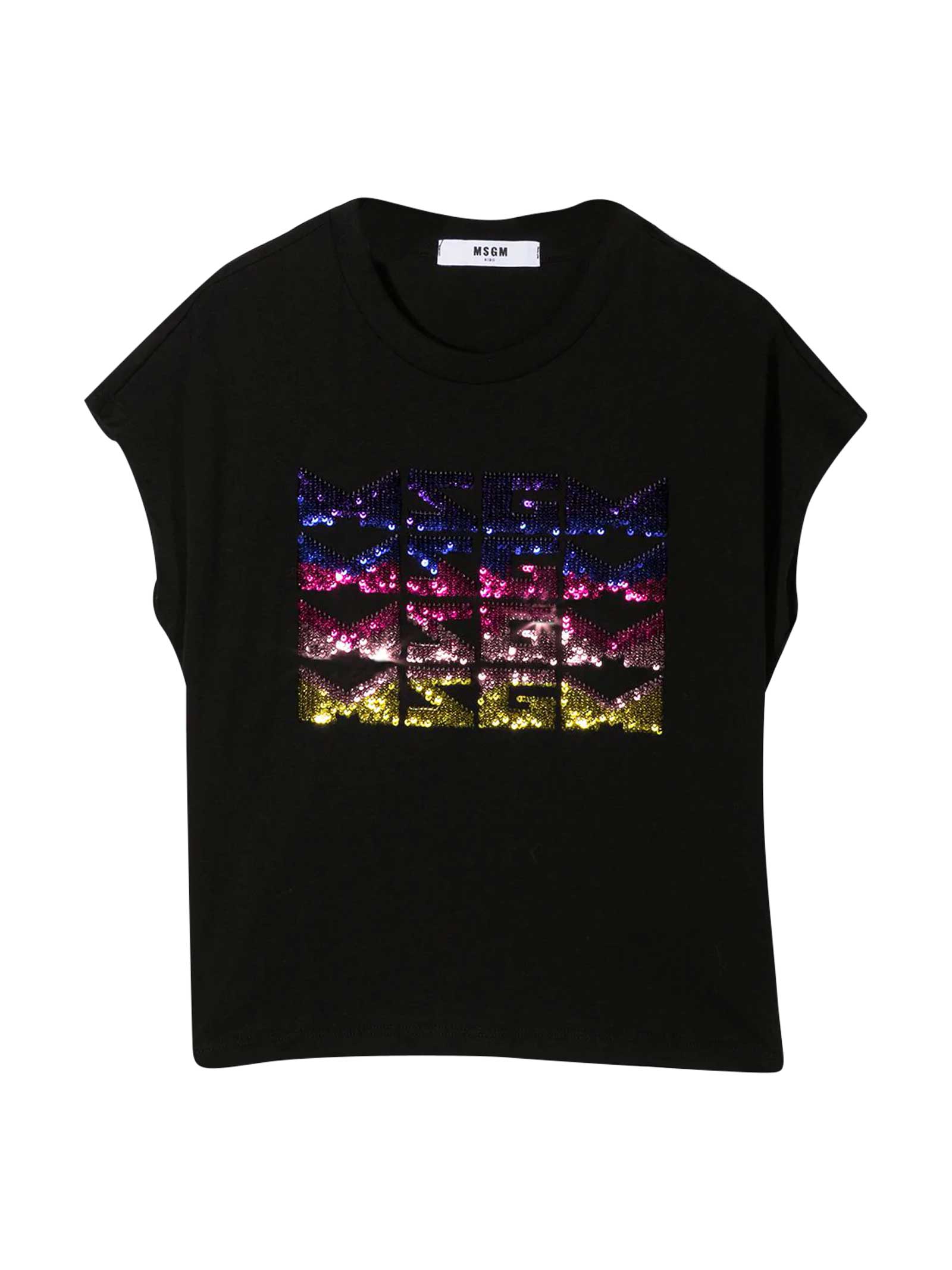 MSGM Black T-shirt With Sequins