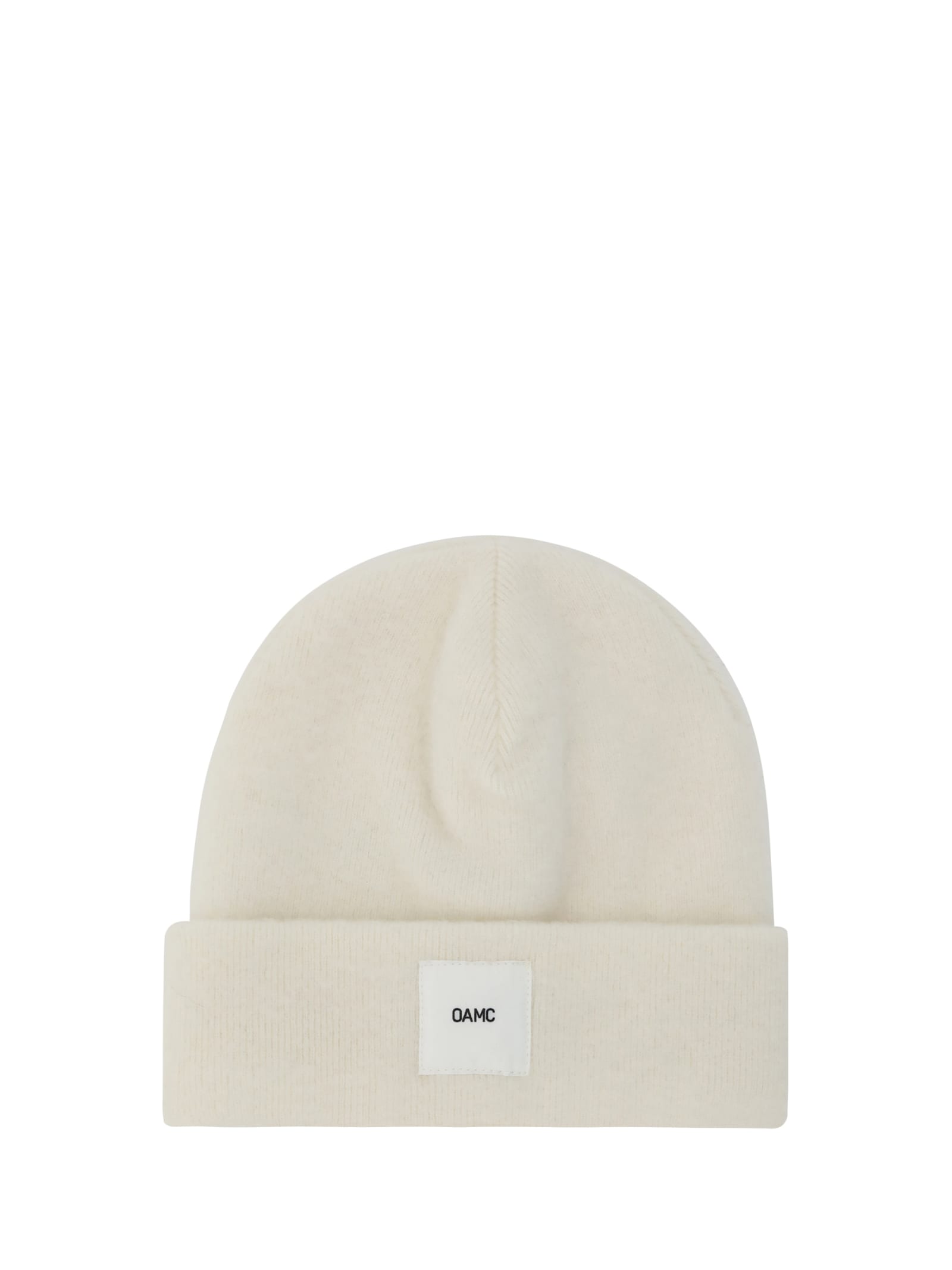 Oamc Logo-patch Ribbed-knit Beanie In Natural White