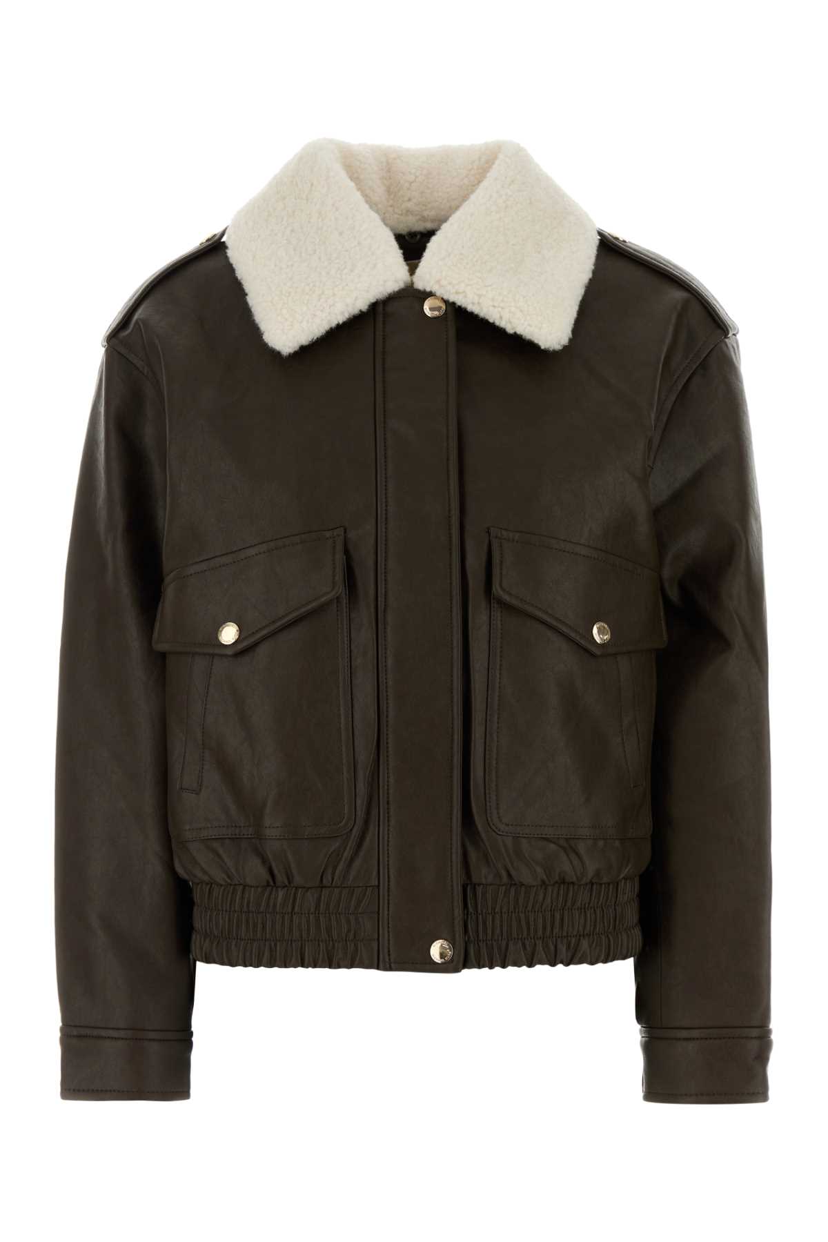 Michael Kors Dark Brown Synthetic Leather Jacket In Brown