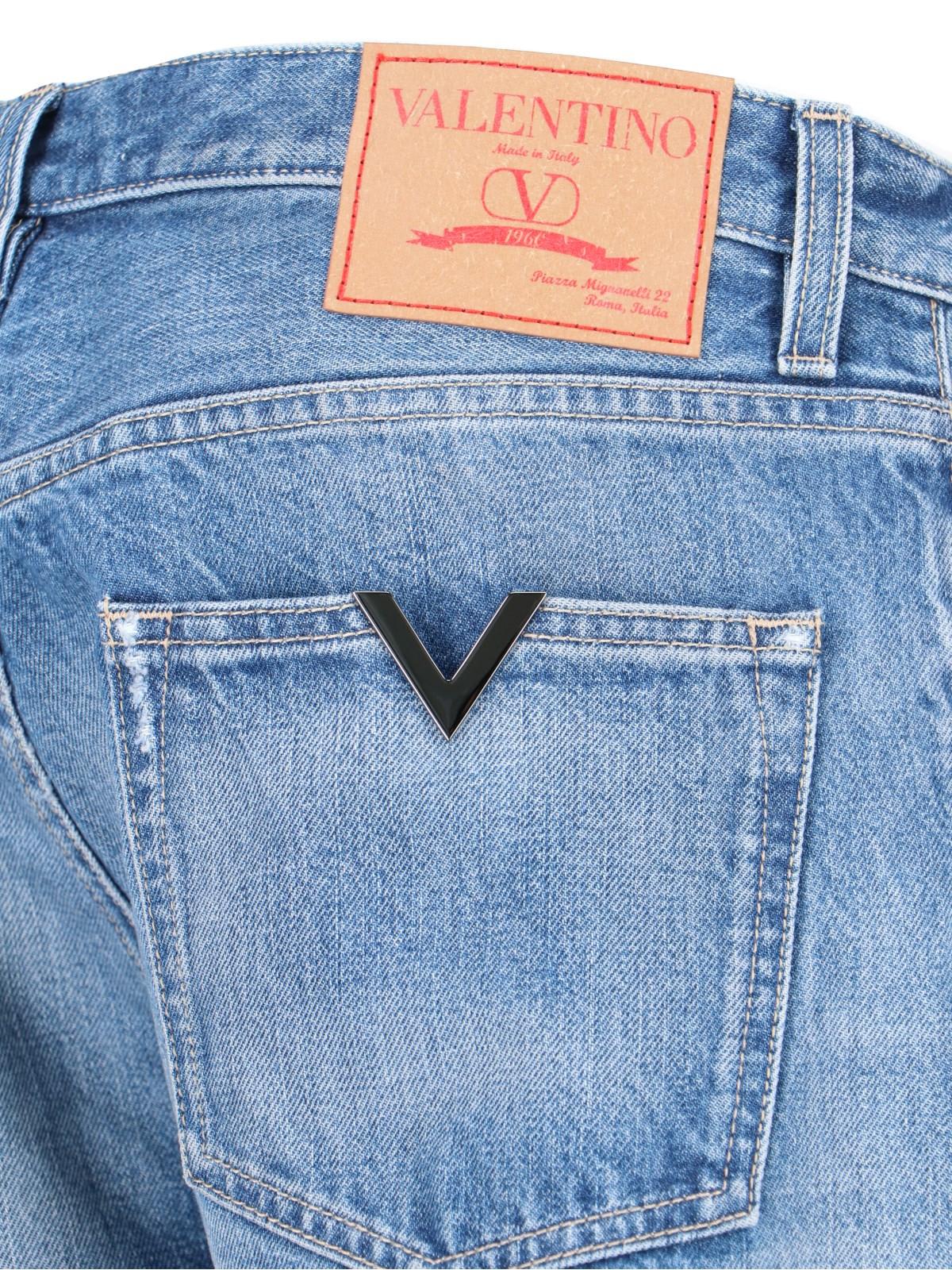 Shop Valentino Logo Straight Jeans In Medium Blue Denim