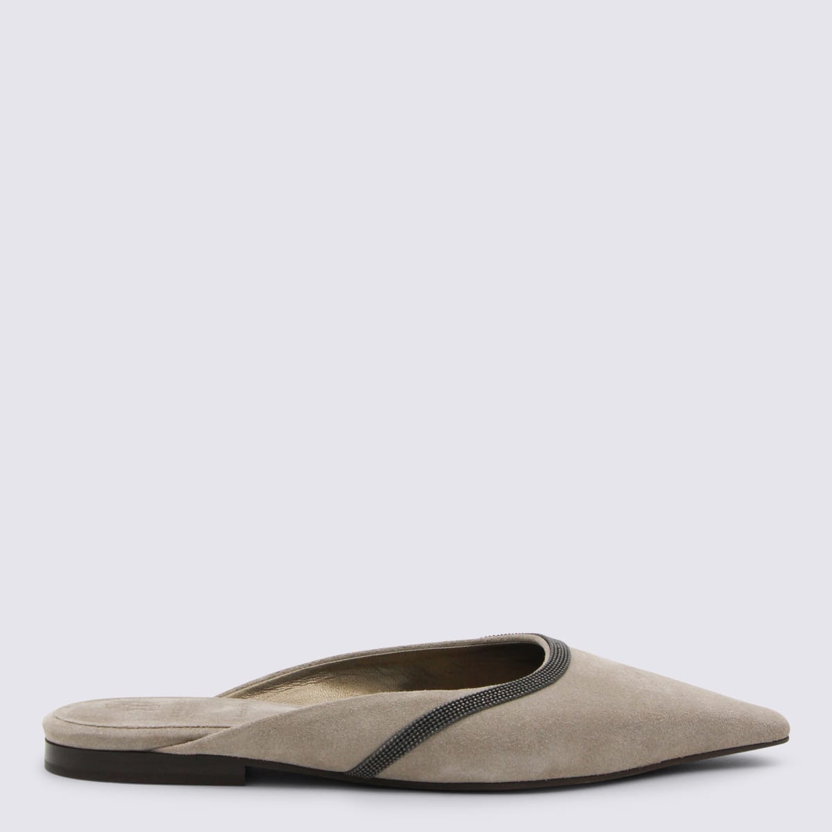 Brunello Cucinelli Chain-embellished Pointed-toe Flats In Neutral