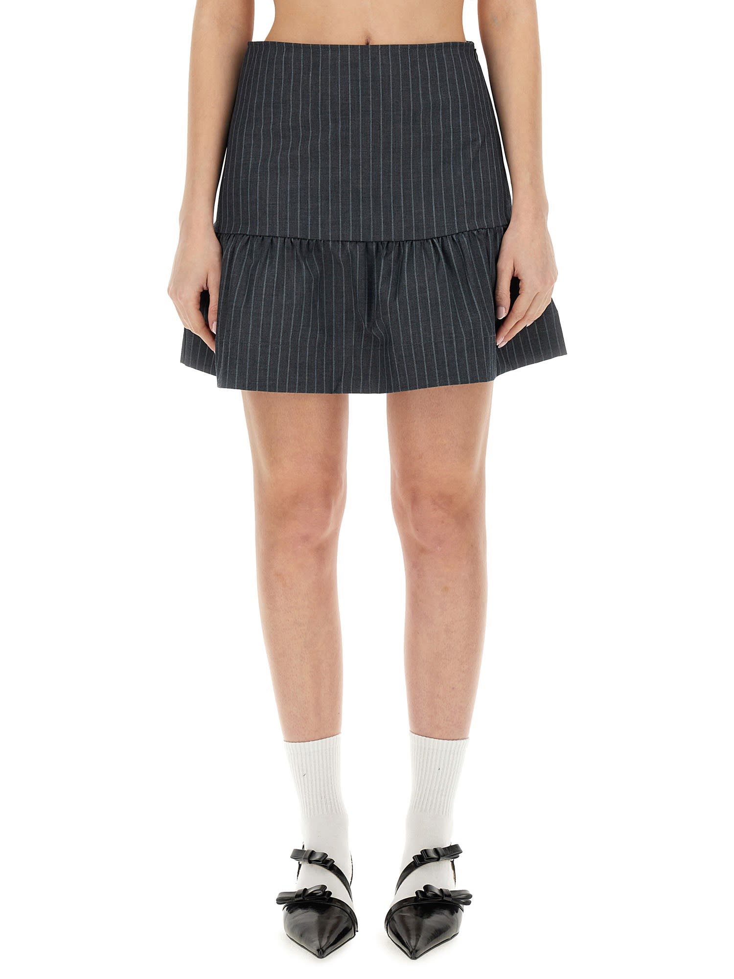 Shop Ganni Flounced Mini Skirt In Grigio