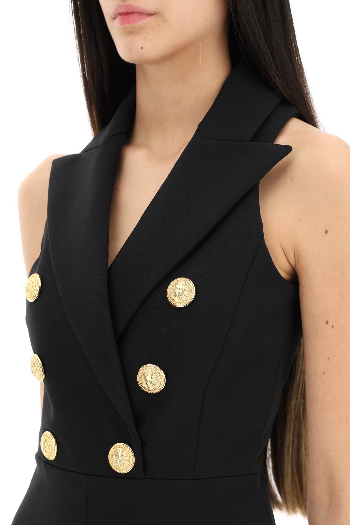 Balmain Button-embellished Stretch Cotton-blend Playsuit In Black