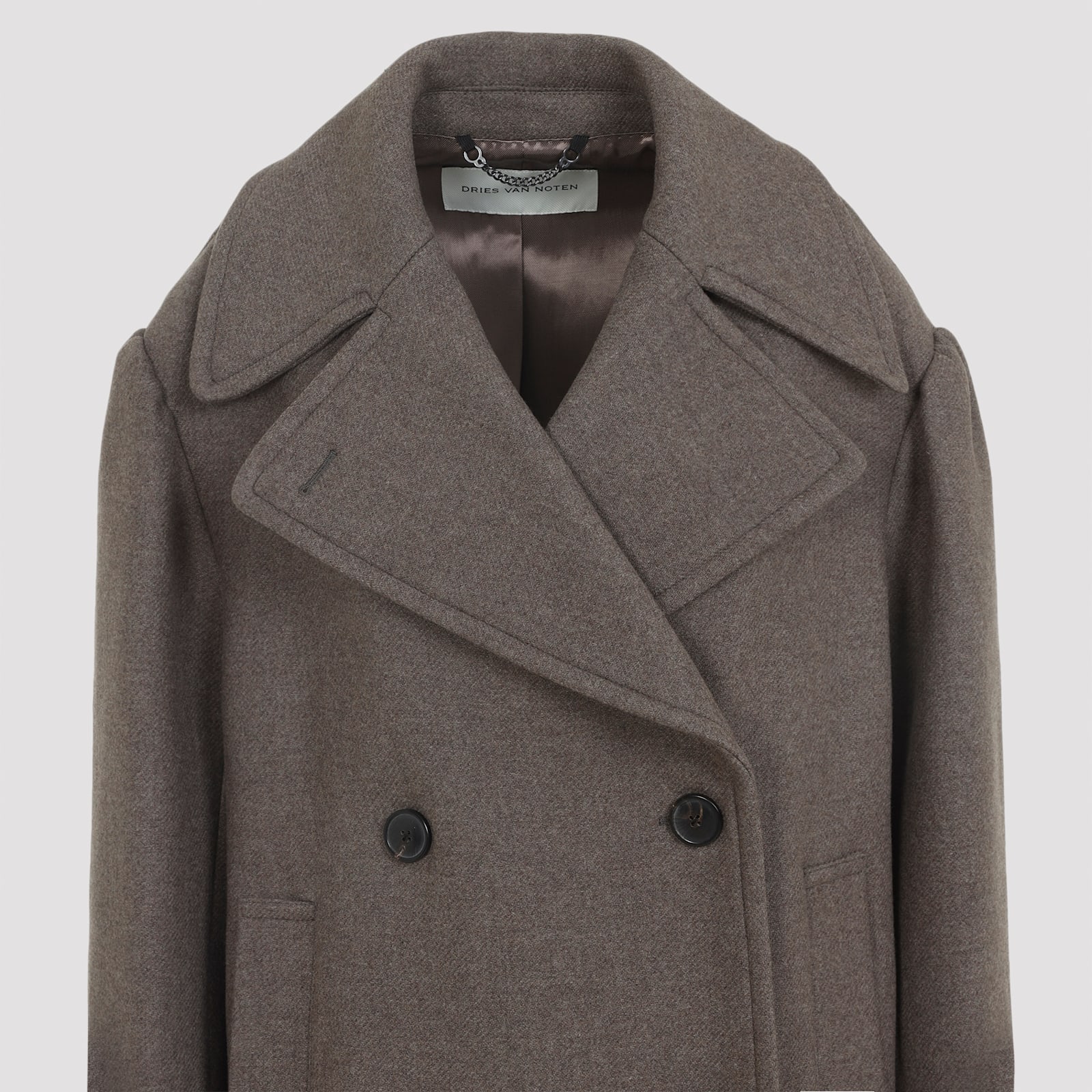 Dries Van Noten Brown Wool Blend Double-breasted Coat In Brown