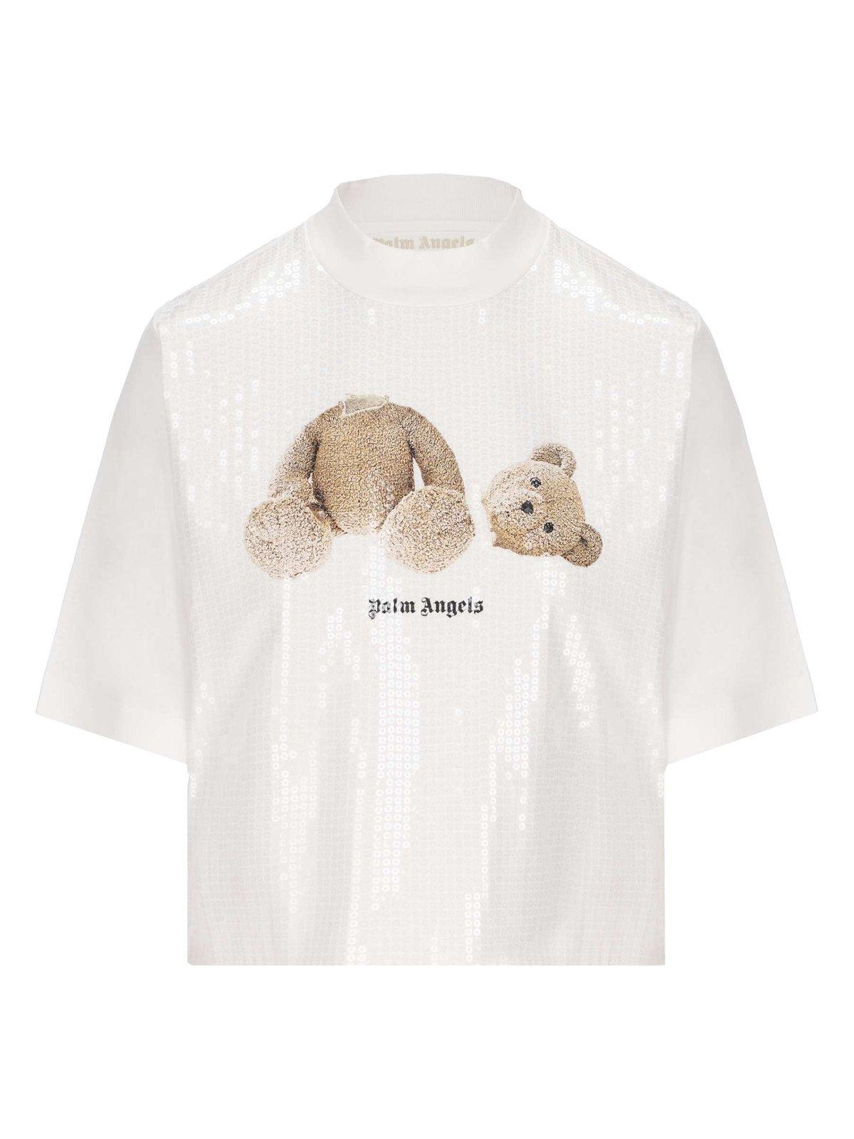 Palm Angels Bear Printed Sequin Embellished T-shirt