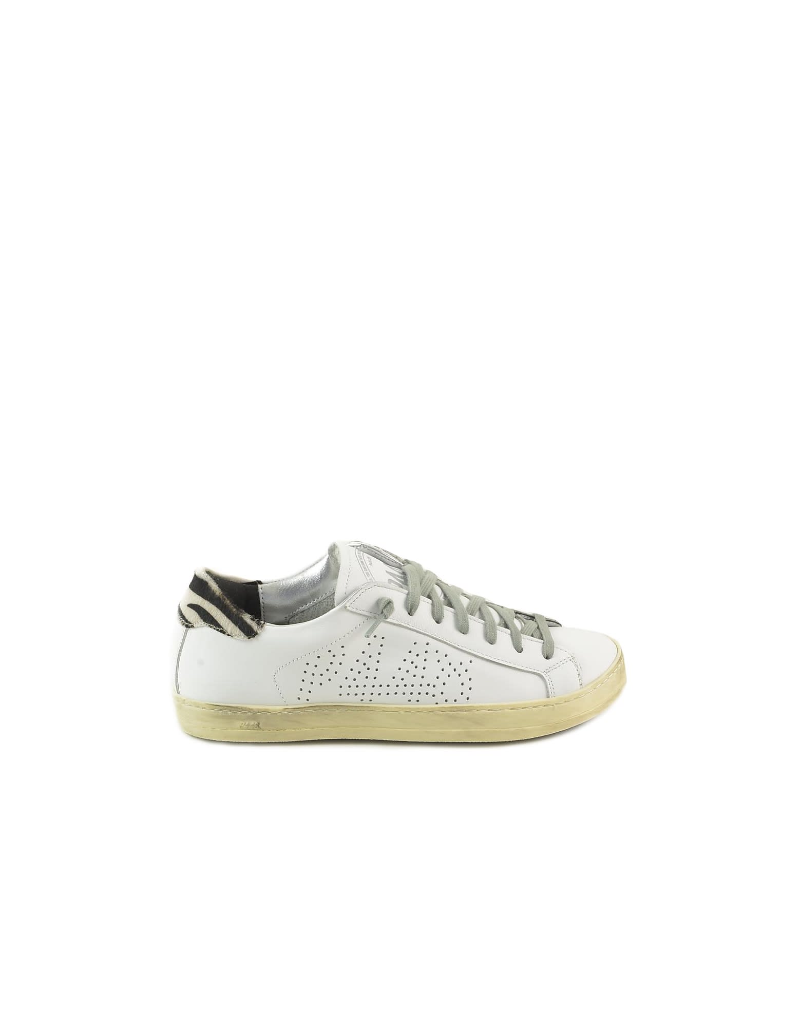 P448 White/zebra Print Leather Womens Flat Sneakers
