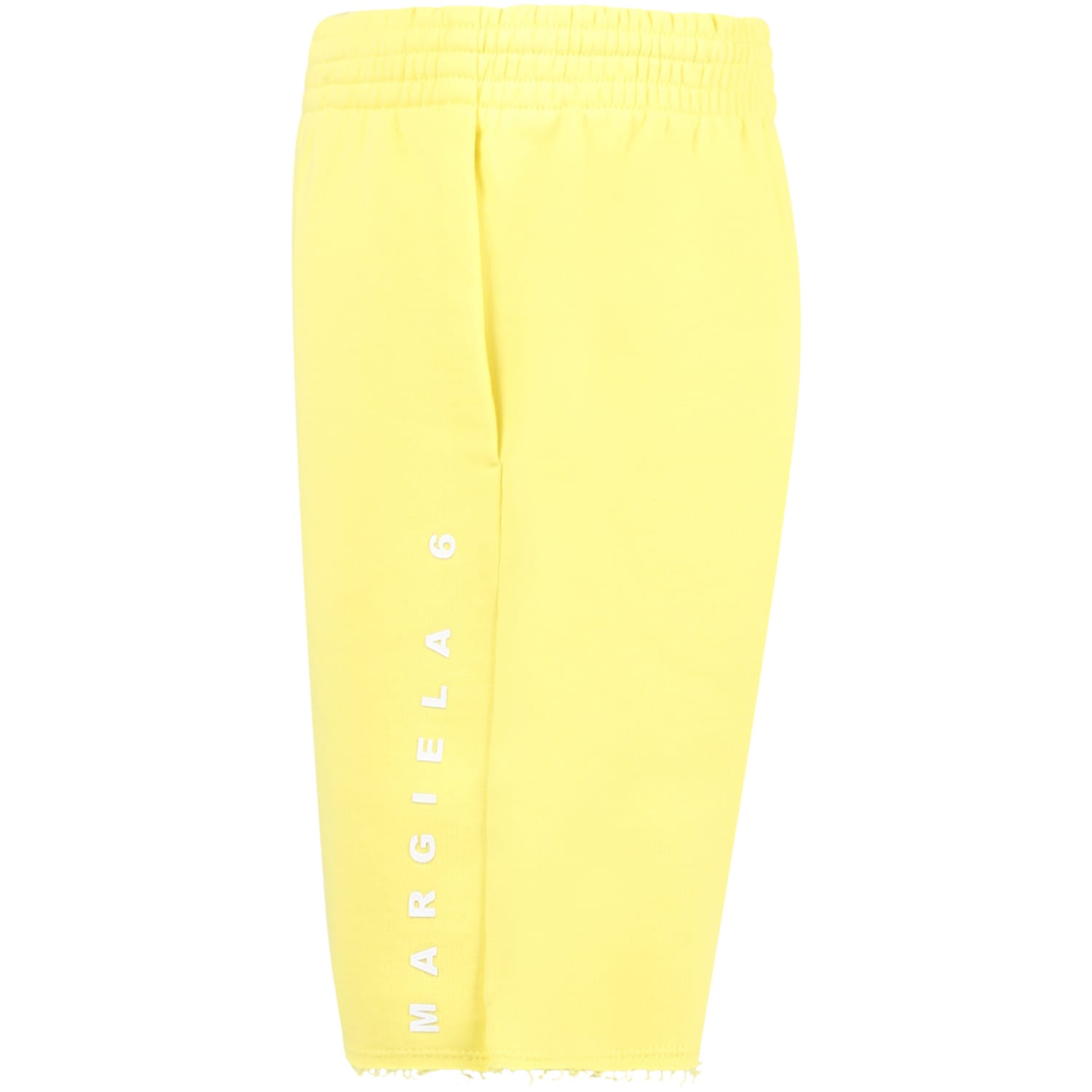 Mm6 Maison Margiela Yellow Shorts For Boy With White Logo In Yellow