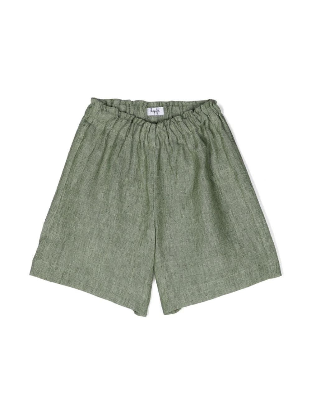 Shop Il Gufo Melange Sage Green Linen Bermuda Shorts