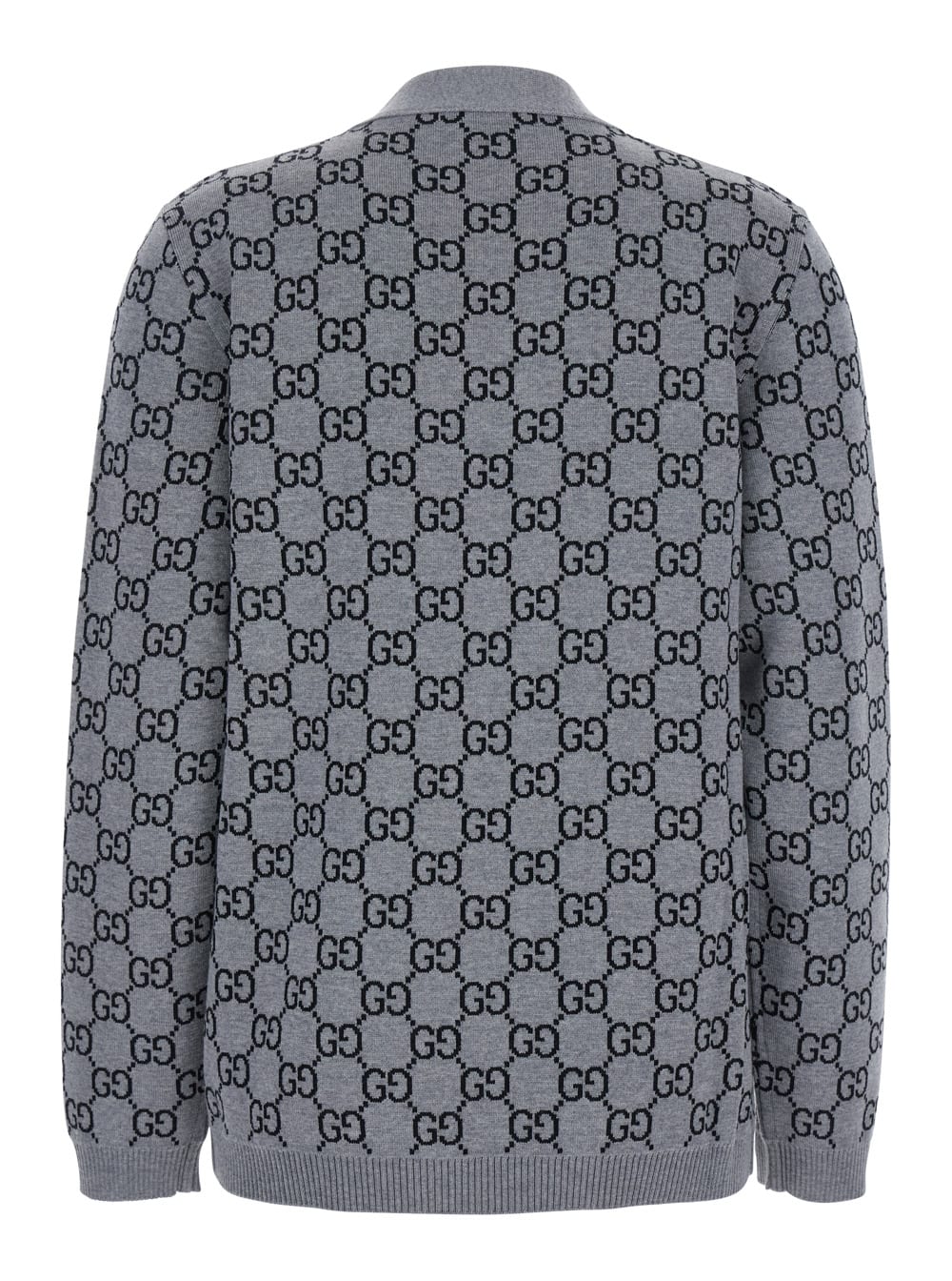 Gucci Women Grey V-neck Cardigan With All-over Gg Motif In Wool Woman In Gray