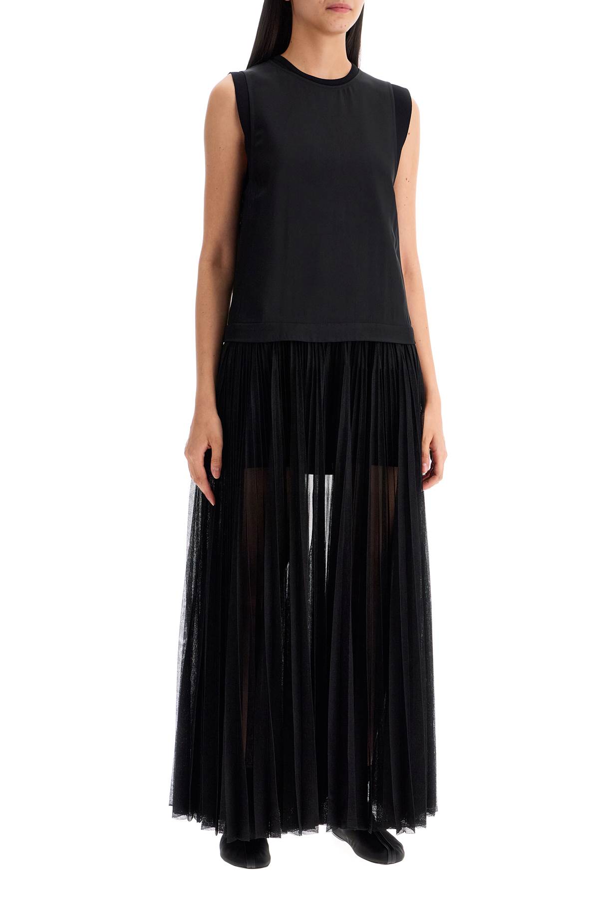 Shop Jil Sander Layered Dress With Pleated Skirt In Black (black)