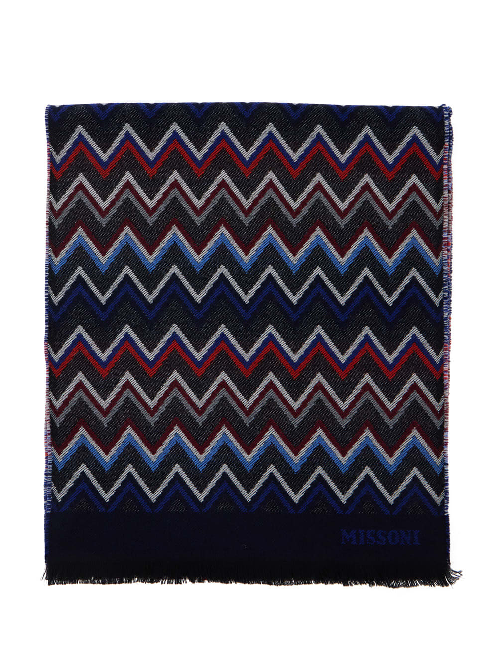 Missoni Multicolor Scarf With Zigzag Motif And Fringed Hem In Wool Man In Black