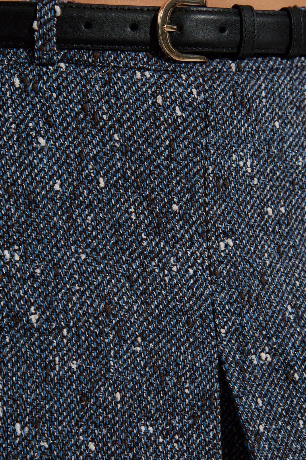 Self-portrait Bouclé High-waisted Mini Skirt With Front Pleat In Blu