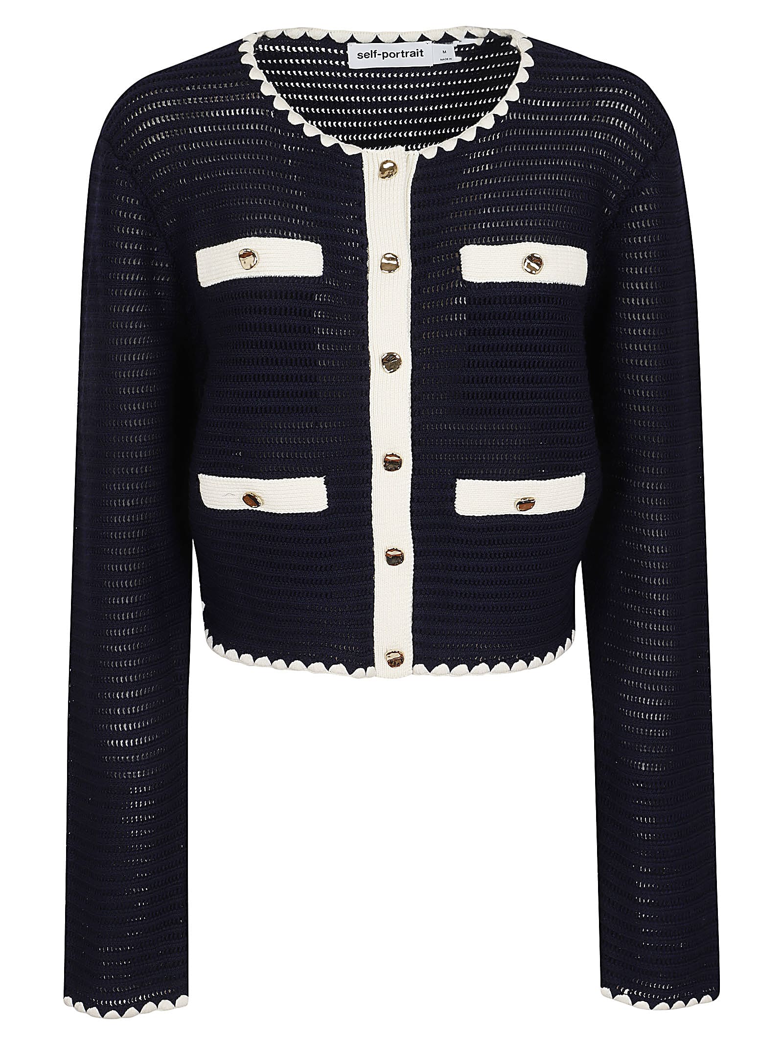 Navy Crochet Contrast Trim Cardigan