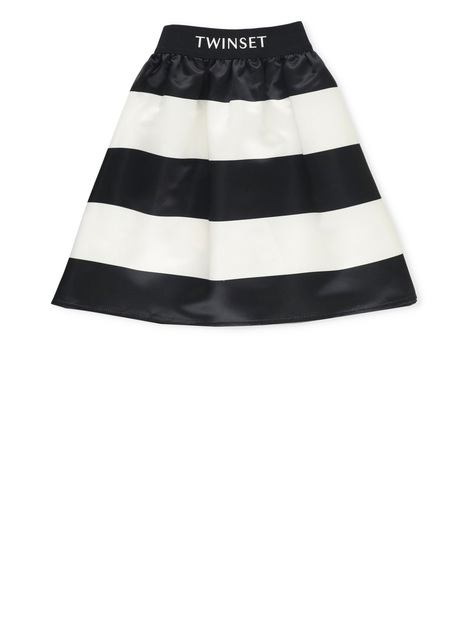 Shop Twinset Satin Striped Skirt In Black