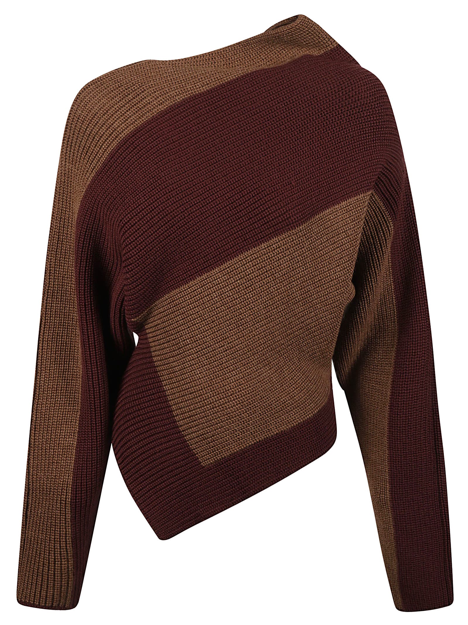 Shop Philosophy Di Lorenzo Serafini Asymmetric Patterned Sweater In Chocolate/bordeaux