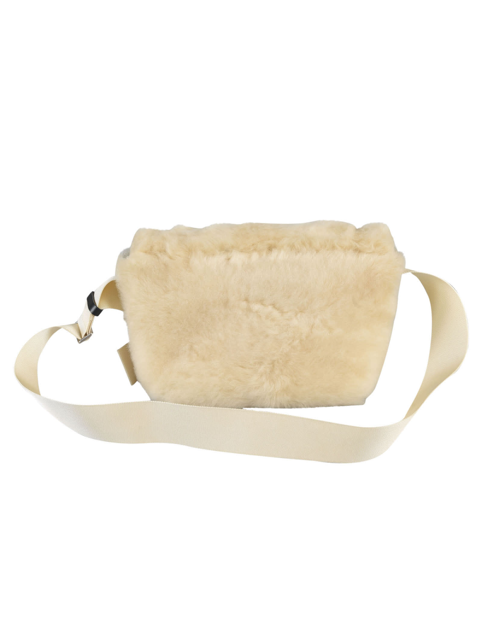 Shop Jil Sander Fur Coated Shoulder Bag In Eggshell