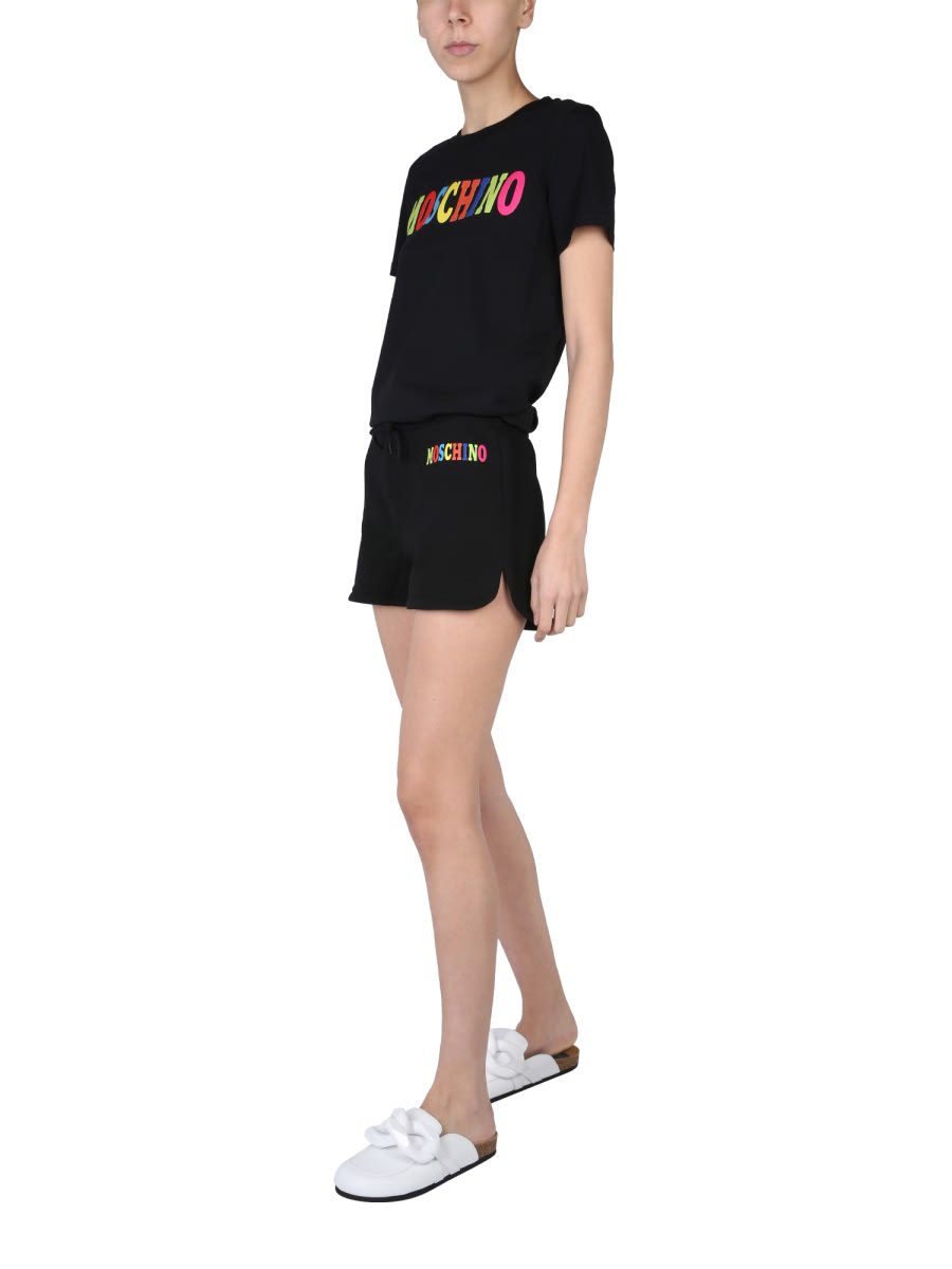 Shop Moschino Multicolor Logo Shorts In Black