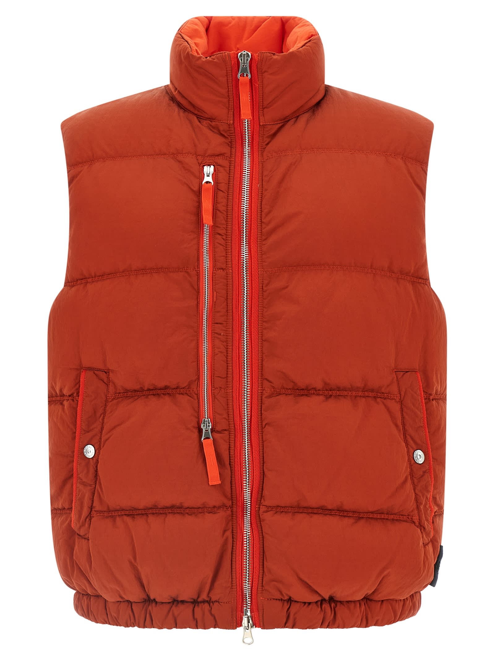 Stone Island Quilted Vest With High Collar And Pockets In Red