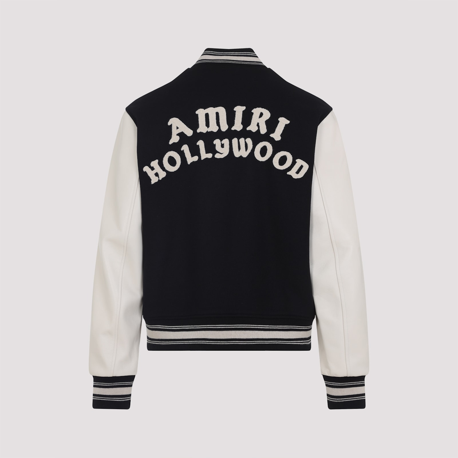 Amiri Varsity Jacket With White Contrasting Sleeves And Embroidered Detailing In Black
