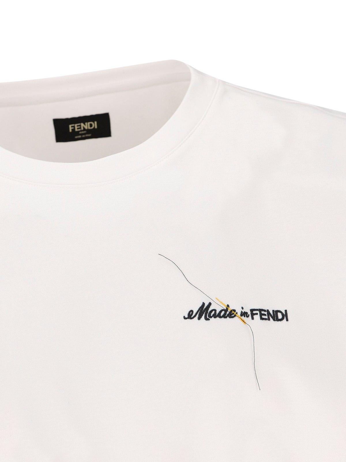 Shop Fendi Logo Embroidered Crewneck T-shirt In Bianco