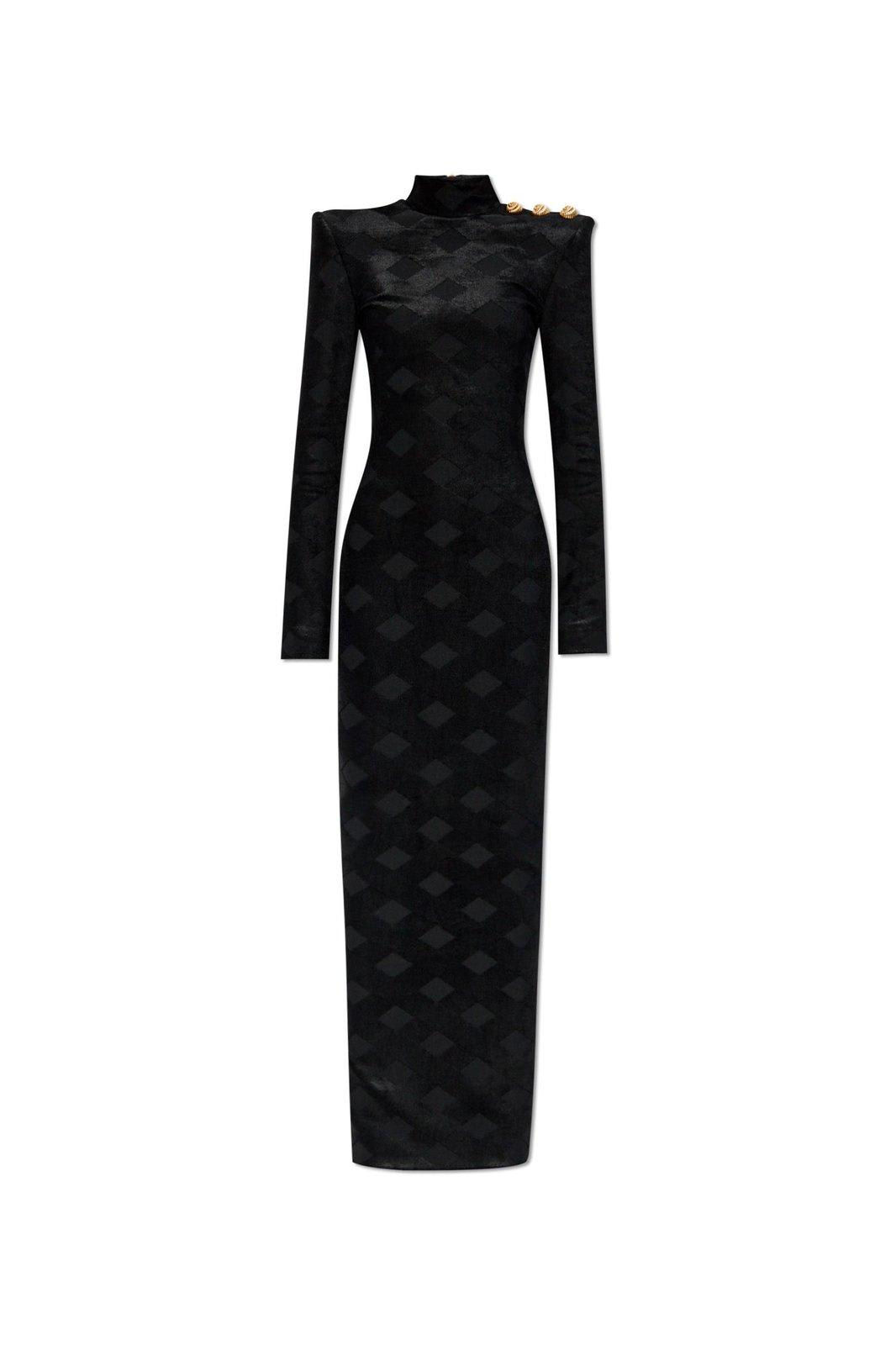 Shop Balmain Gingham Bouclé Maxi Dress In Black