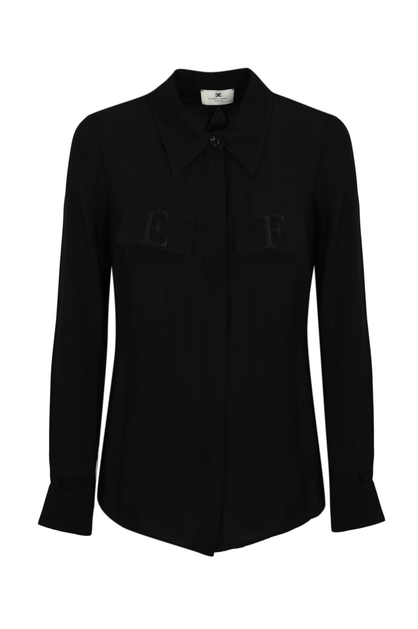 Shop Elisabetta Franchi Georgette Shirt With Embroidered Flaps In Nero