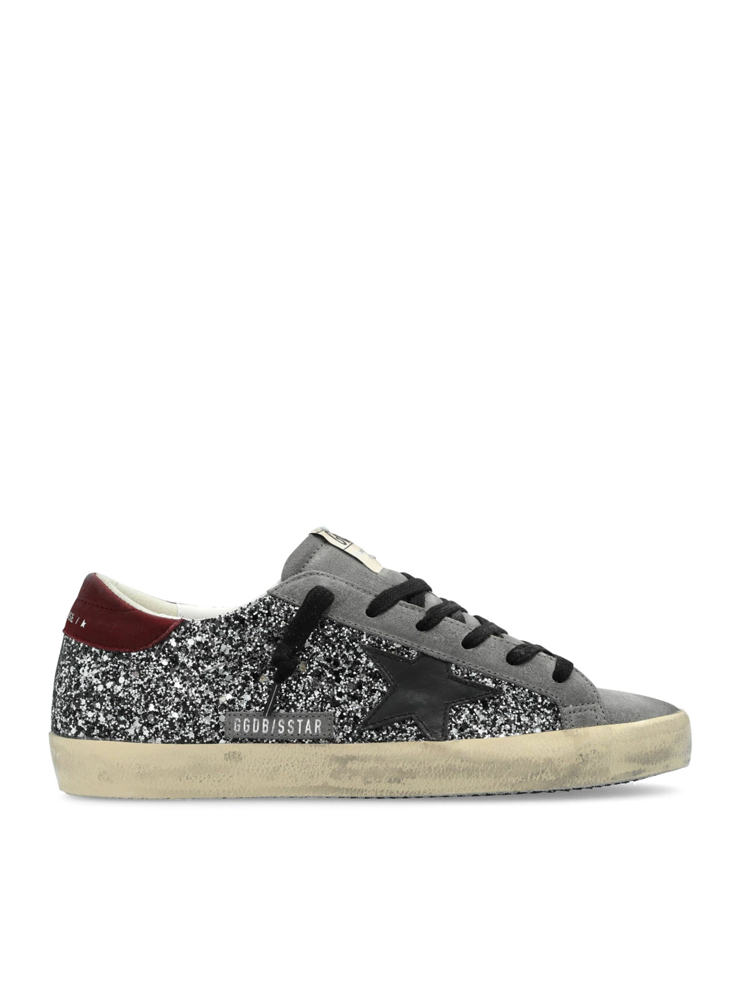 Golden Goose Super Star Glitter Upper Suede Toe Leather Star And Heel In Gray