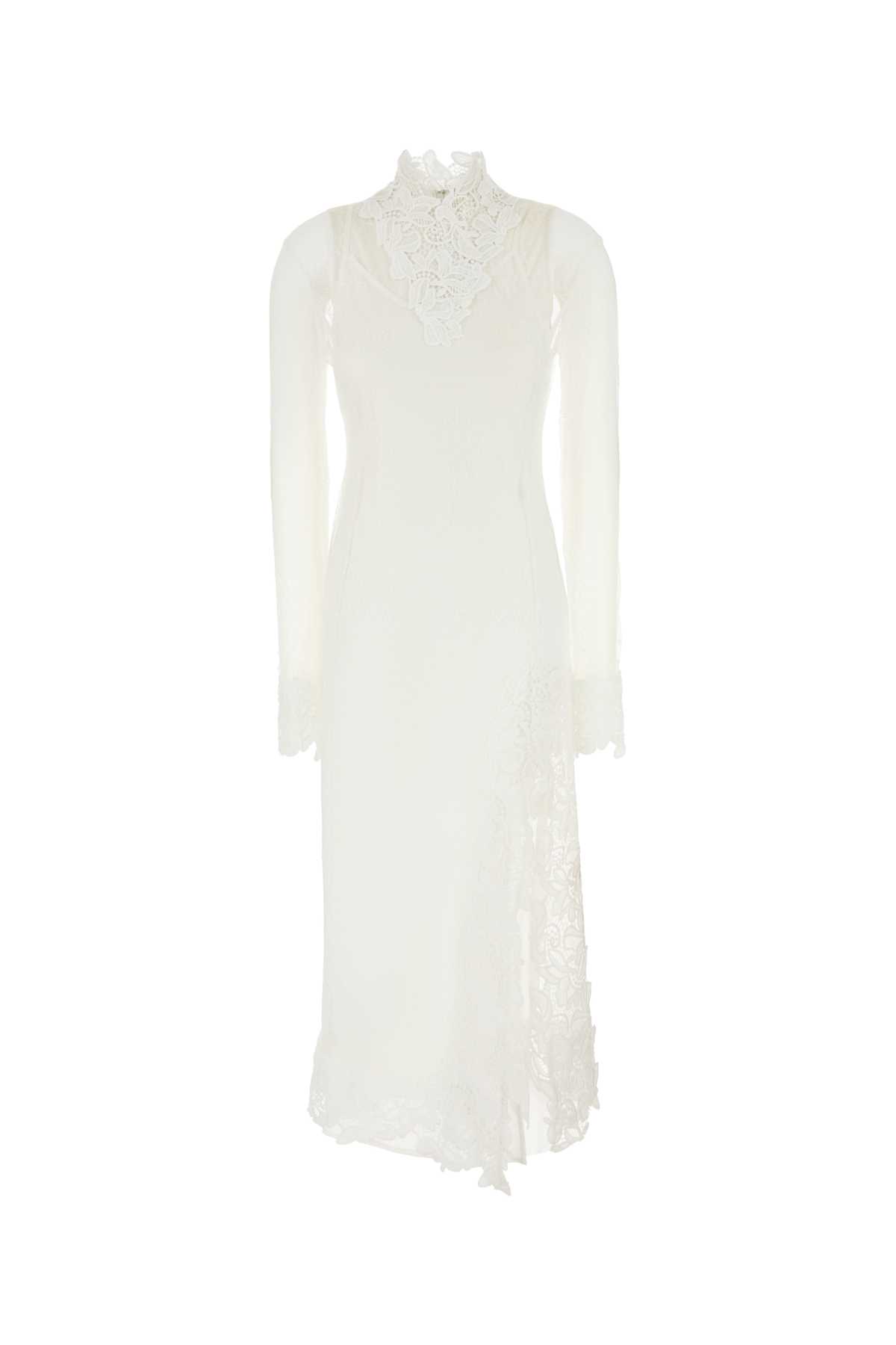 Blumarine Lace-panel Midi Dress In White