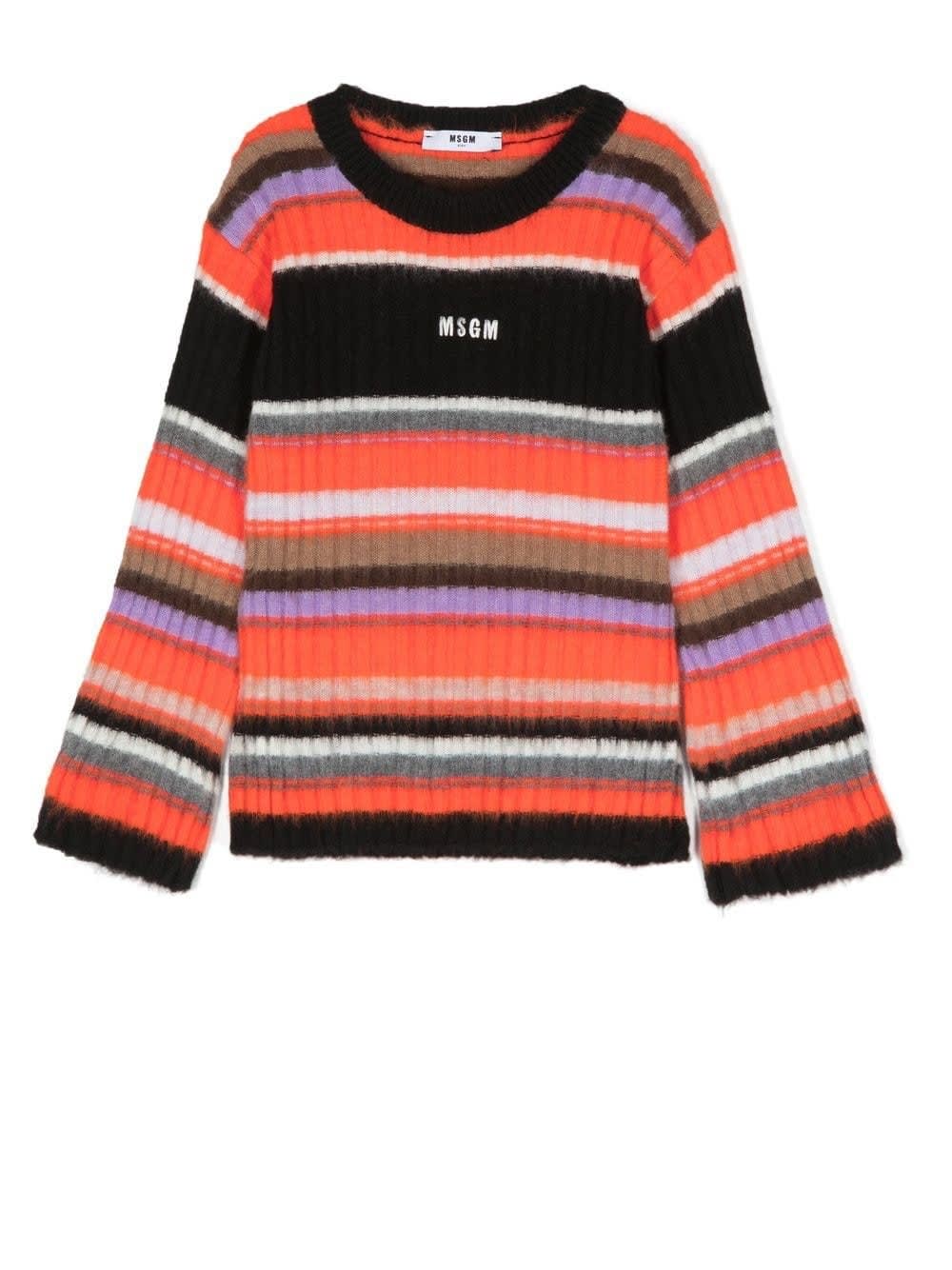MSGM Kids Multicoloured Ribbed Sweater With Logo