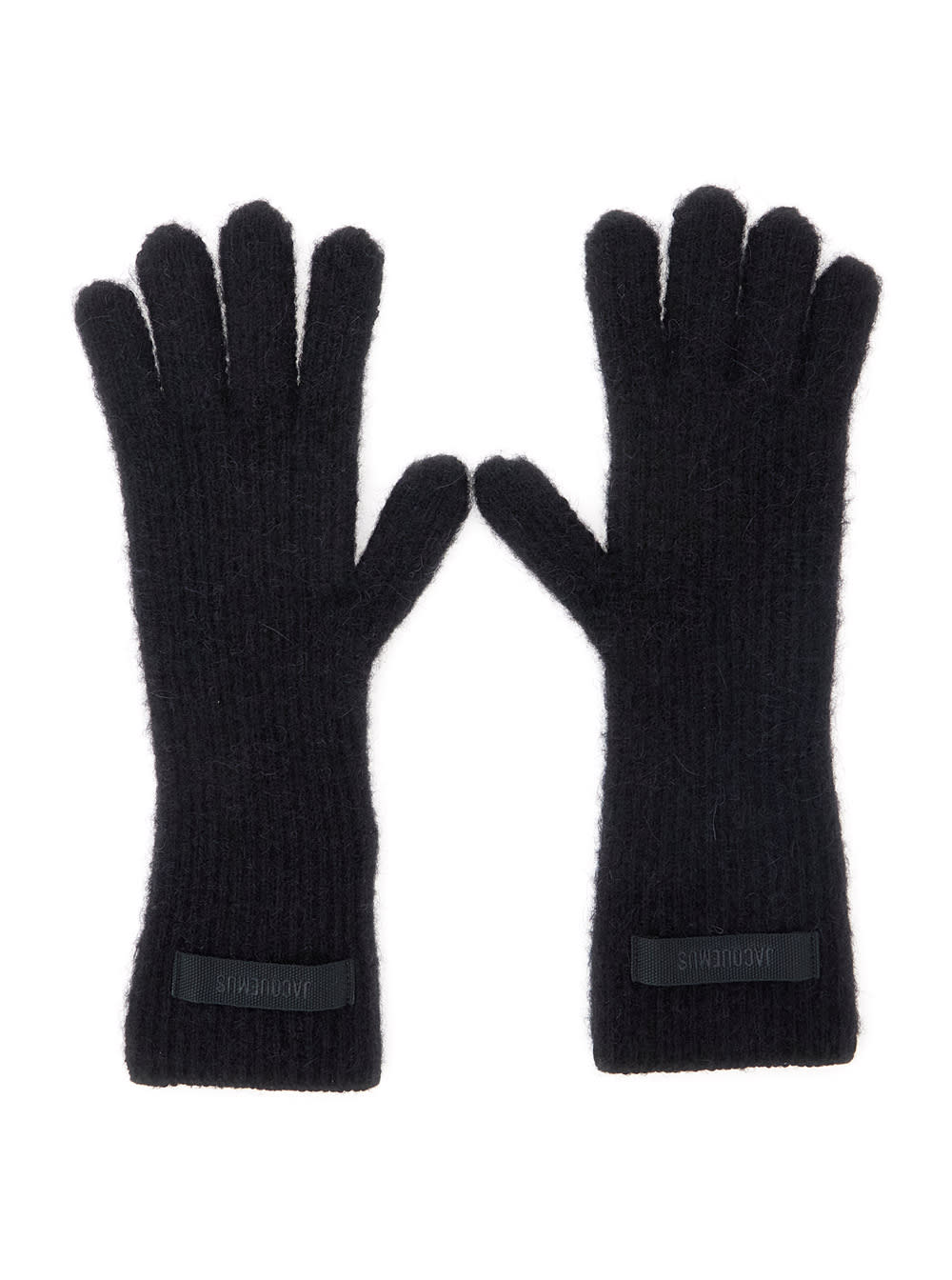 Jacquemus Logo Design Long Length Ribbed Gloves In Black