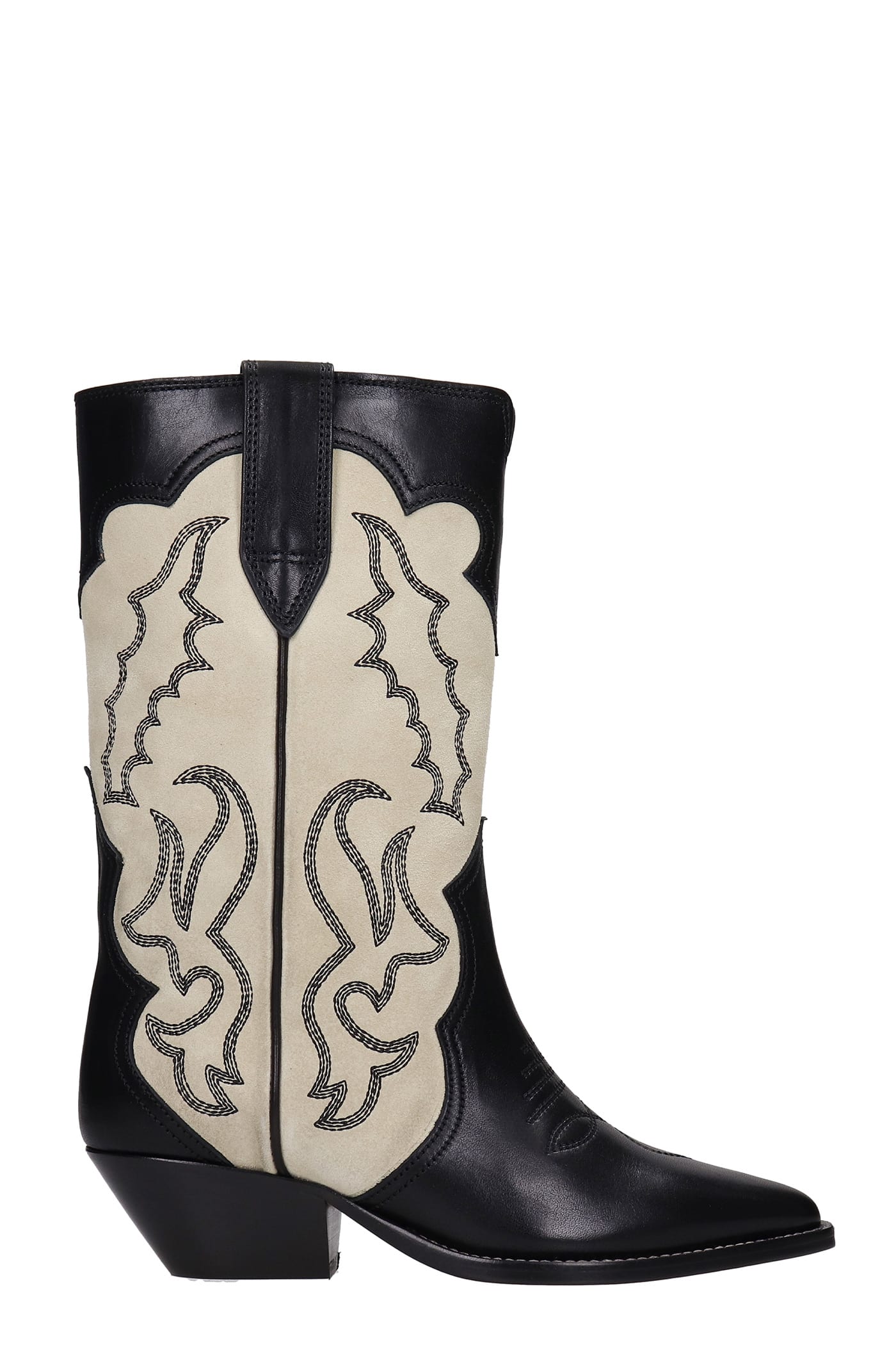 Isabel Marant Duerto Texan Ankle Boots In Black Suede And Leather