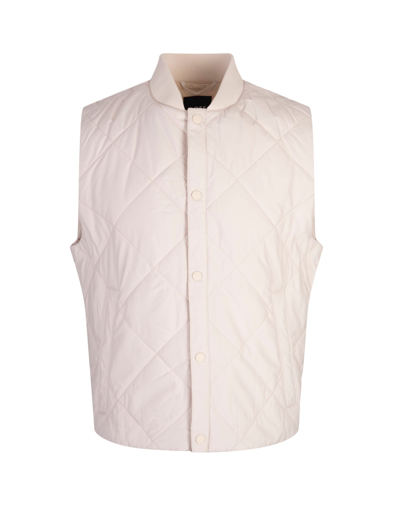 Hugo Boss White Waterproof Gilet With Rhombus Stitching