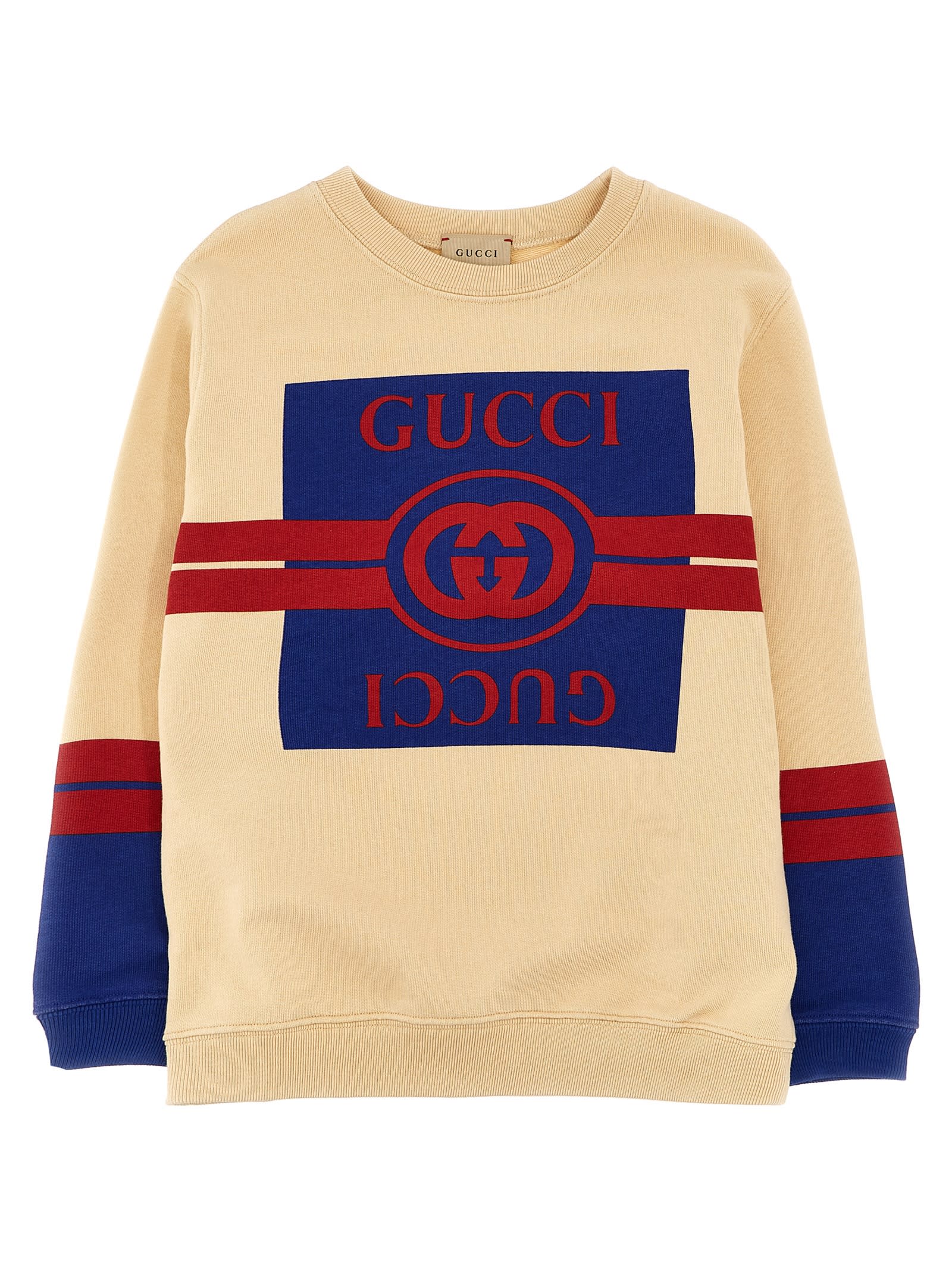 Shop Gucci Logo Sweatshirt In Beige